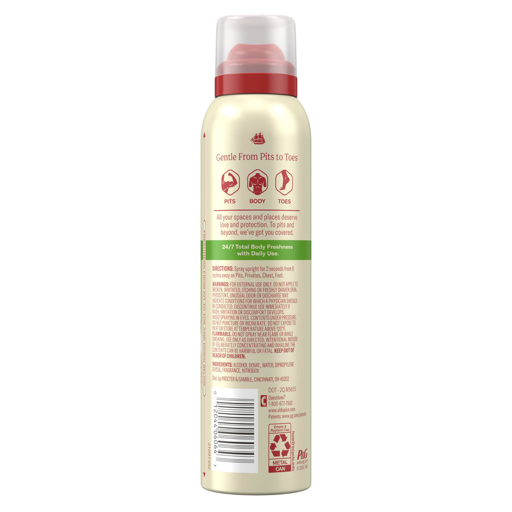 Old Spice travel-size 3.5oz bottle on shelf, compact for travel