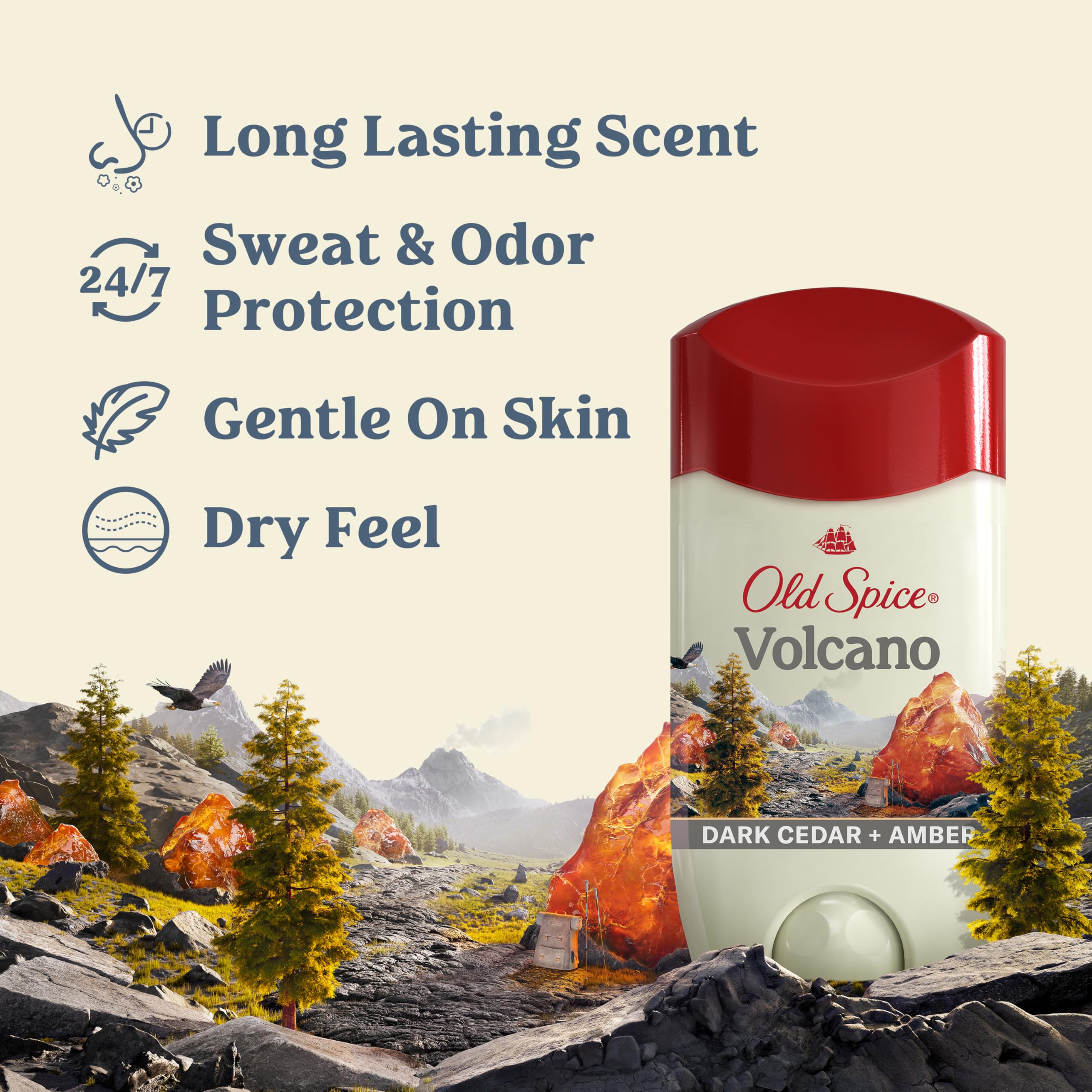 Old Spice Volcano antiperspirant 3-pack offers extended protection and convenience.