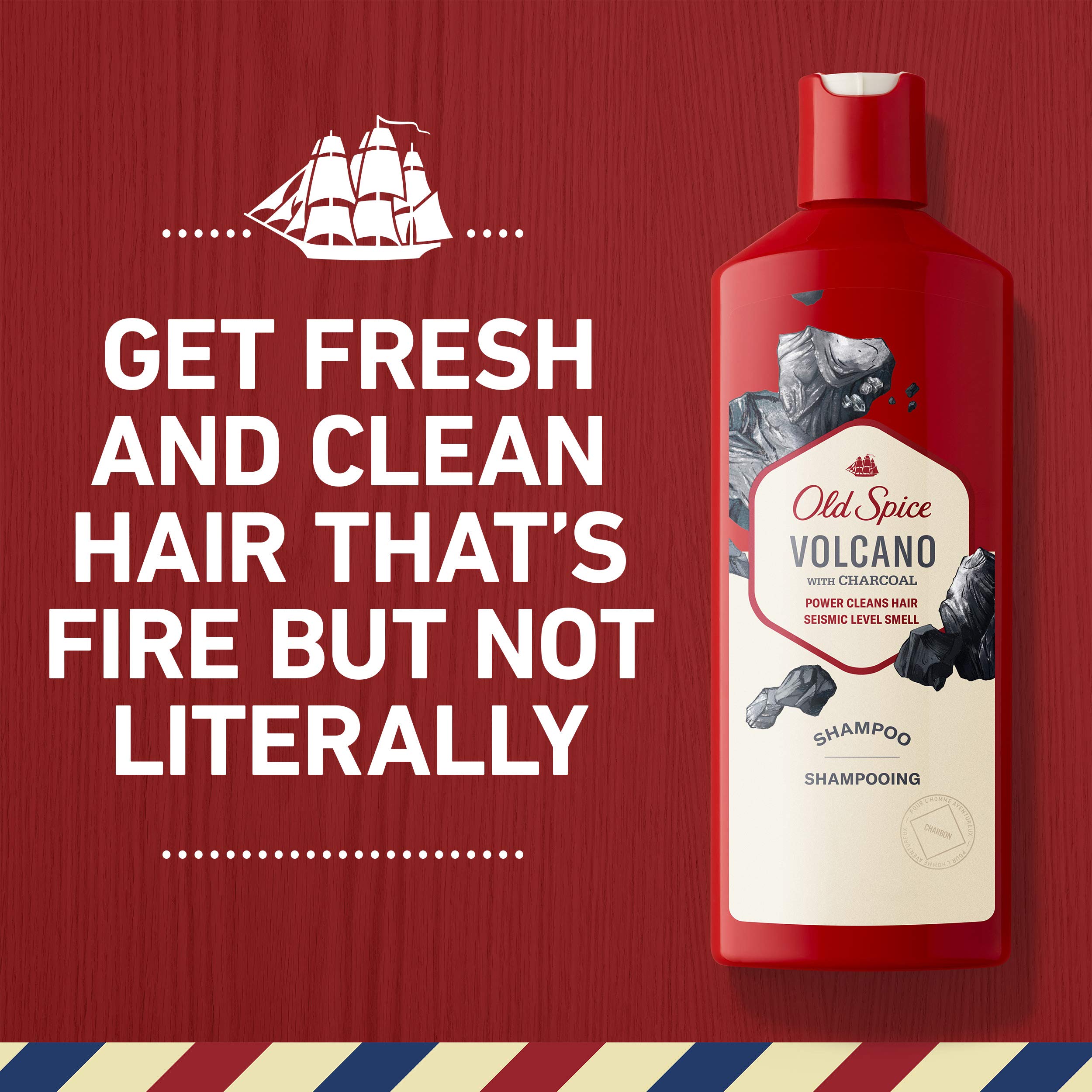 Old Spice Volcano Charcoal Shampoo pump-top bottle highlights easy, mess-free application