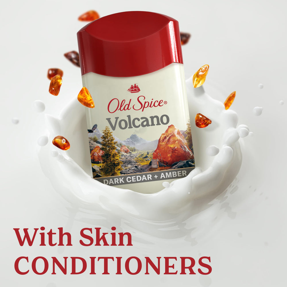 Old Spice Volcano scent profile emphasizes citrus, amber, and patchouli notes.