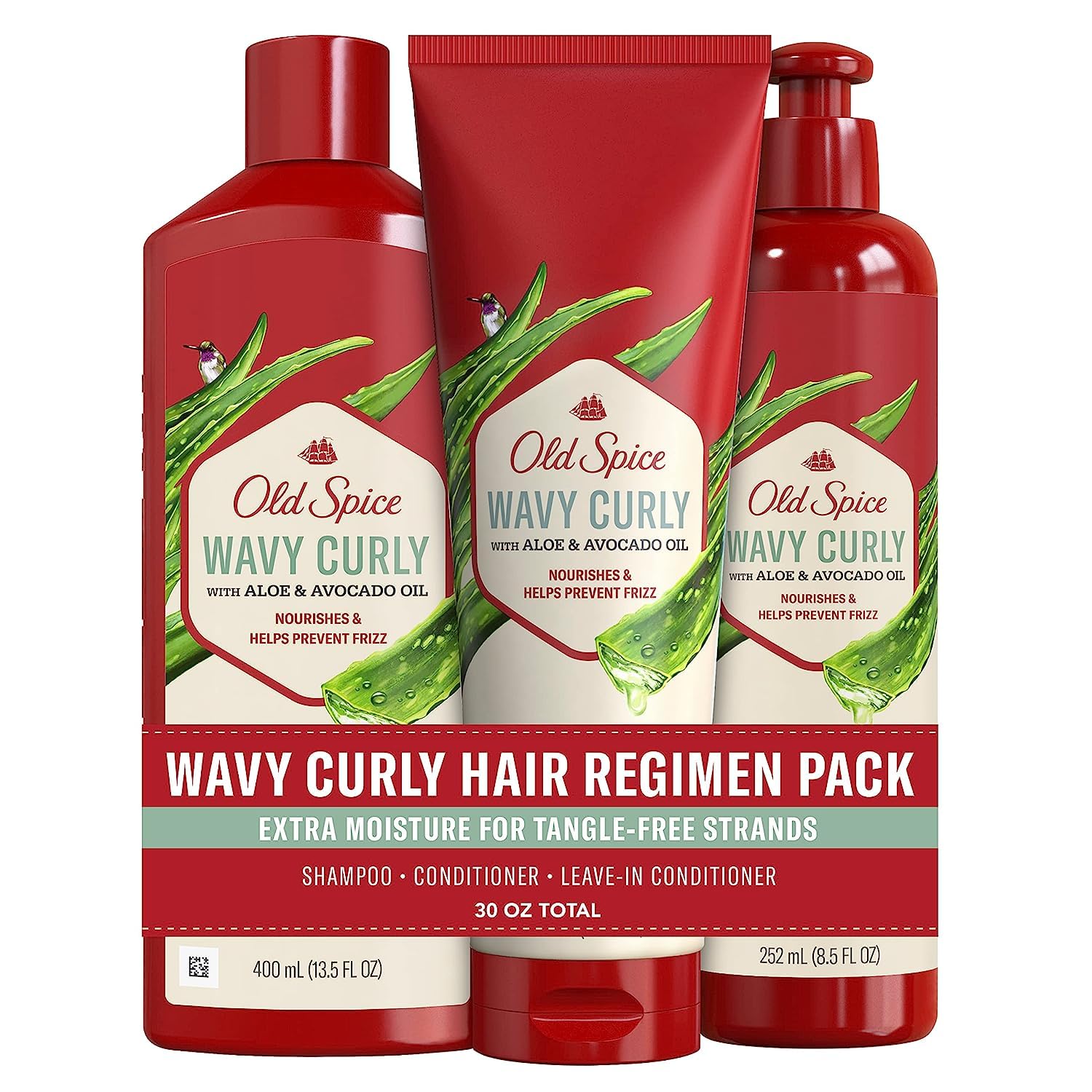 Old Spice Wavy Curly Shampoo bottle pour demonstrates soothing hydration for scalp and curls