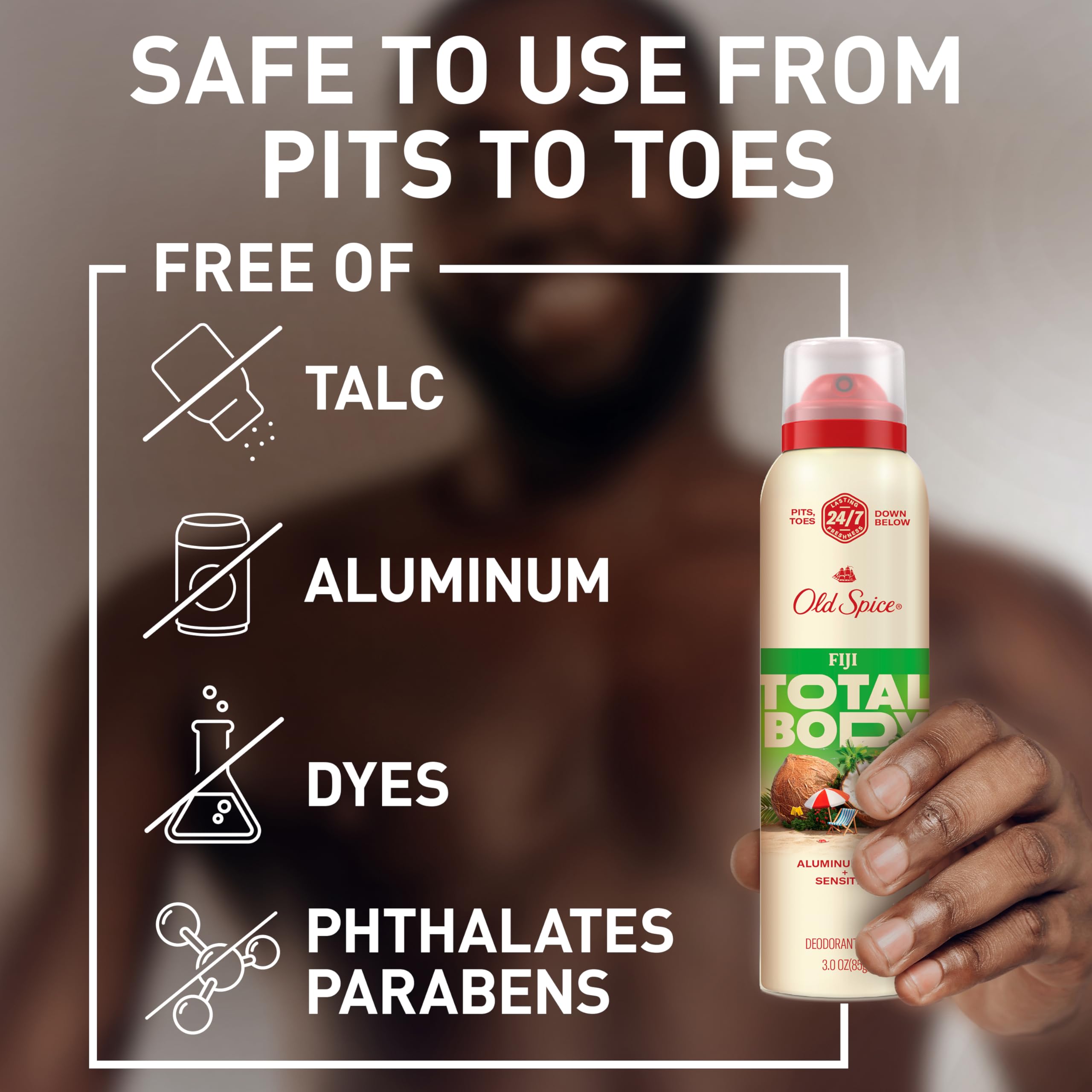 Old Spice spray-action Fiji Scent nozzle releasing a quick, contactless mist