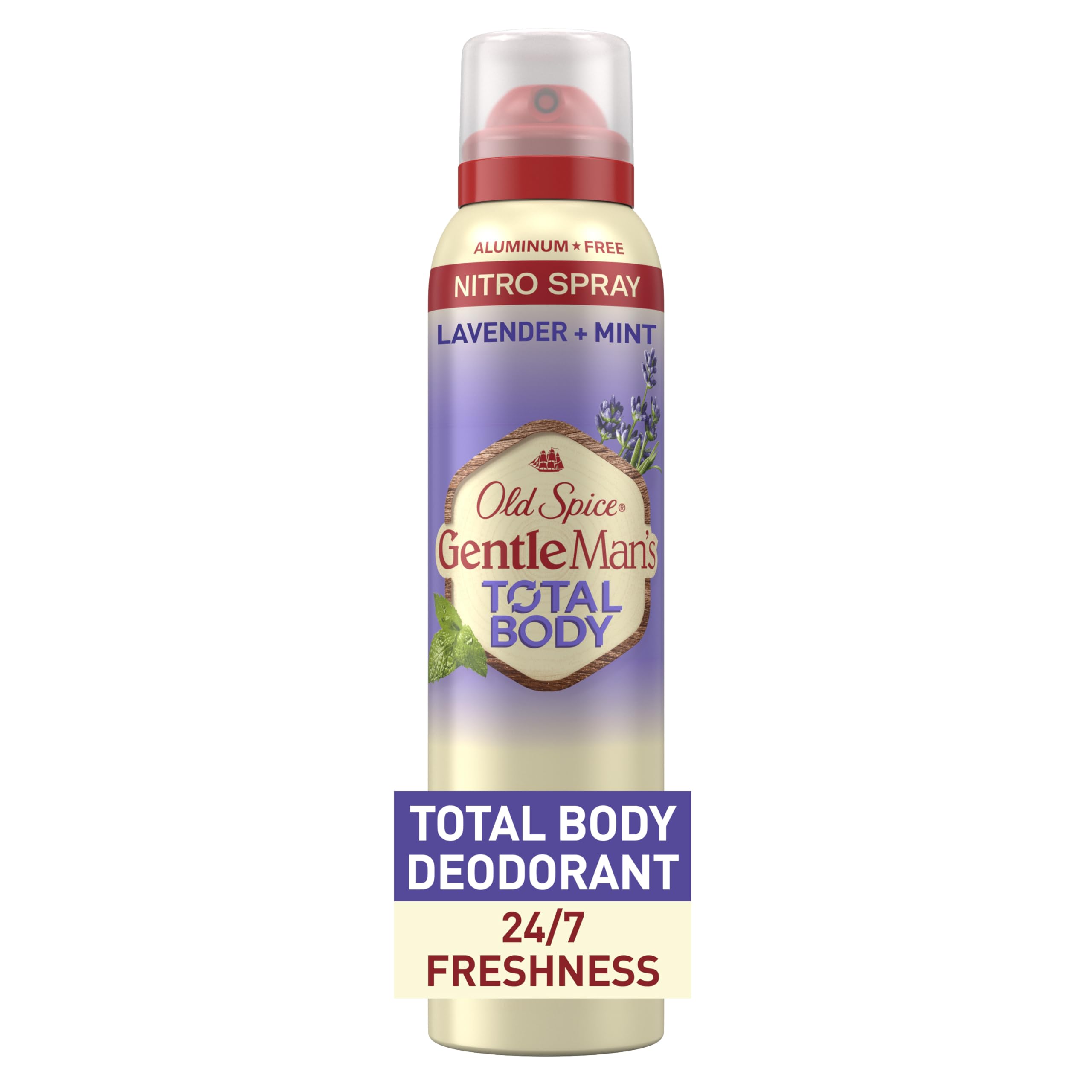 Old Spice Whole Body Deodorant Spray lavender mint bottle for all-day freshness.