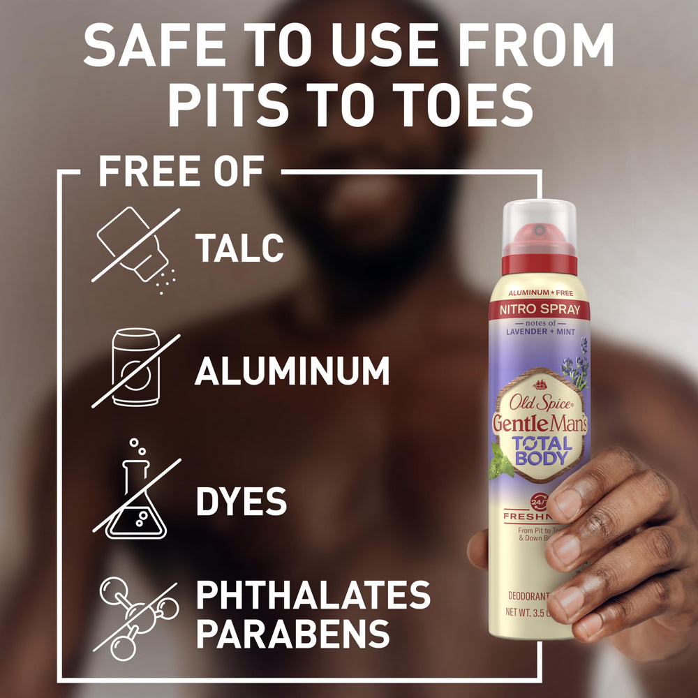 Old Spice lavender mint spray can be applied on arms, chest, legs for versatile protection.