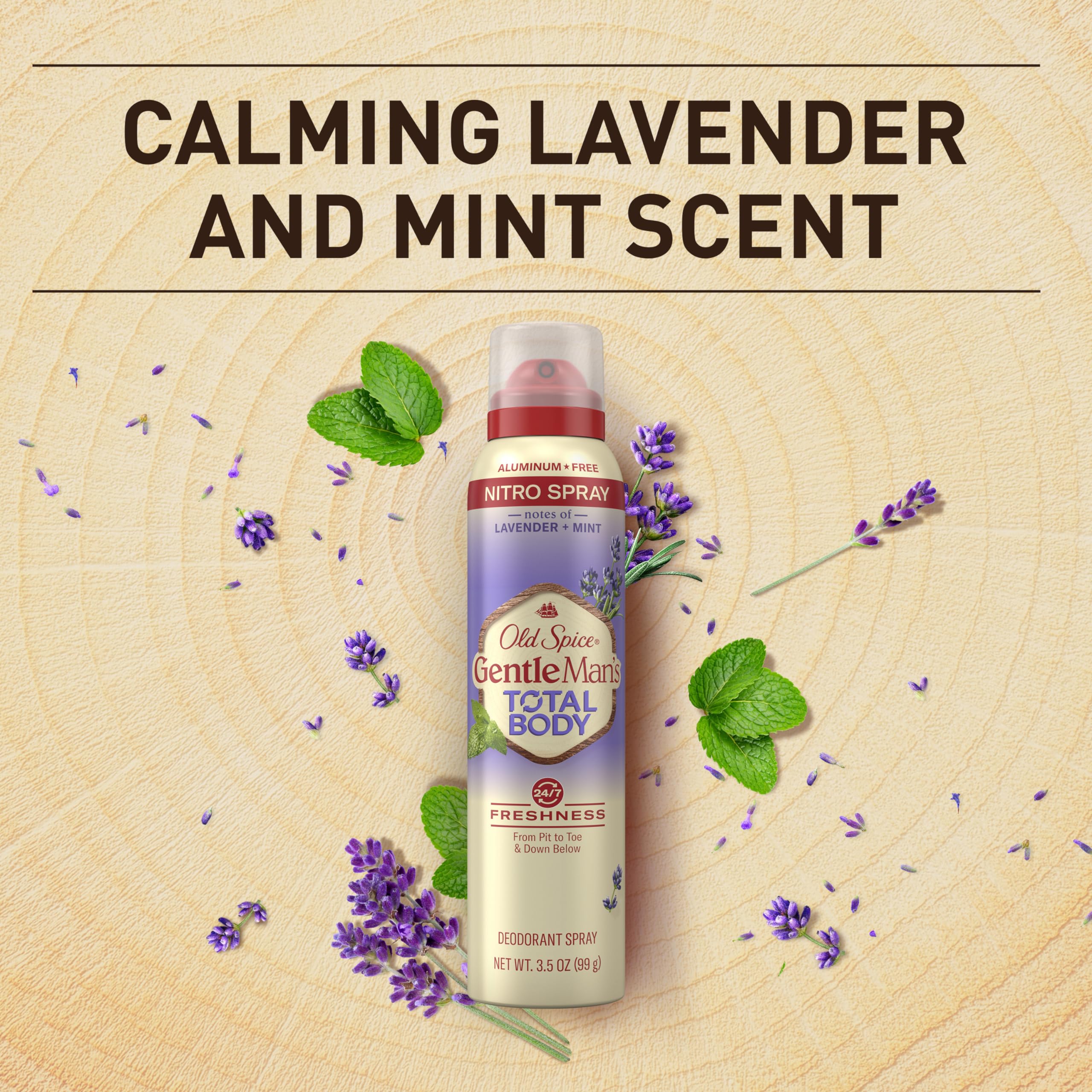 Old Spice aluminum-free deodorant spray offers odor defense across the body.