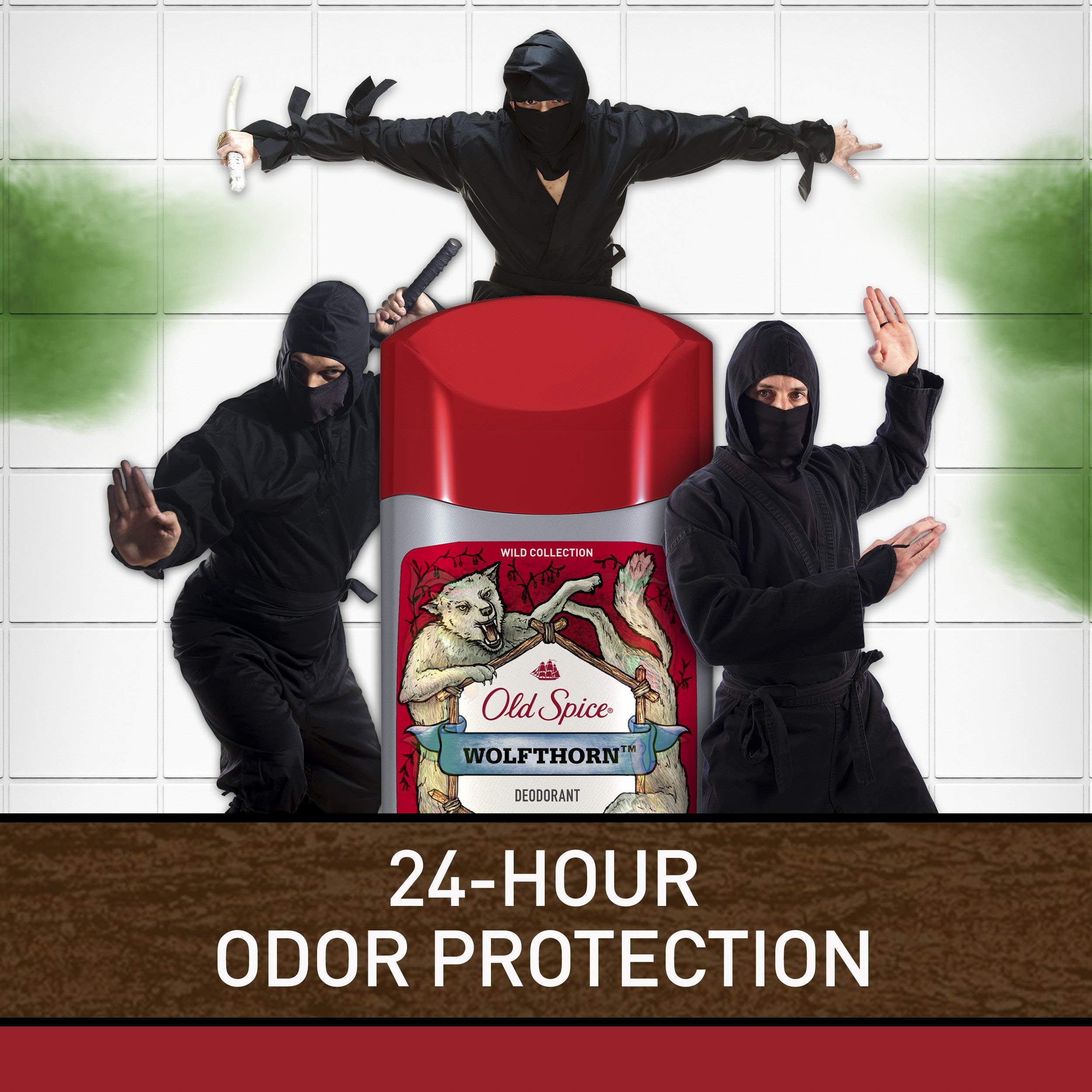 Old Spice Wolfthorn 24-hour odor protection icon for all-day confidence.