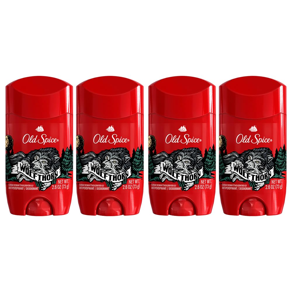 Old Spice Wolfthorn deodorant four-pack front view for daily protection