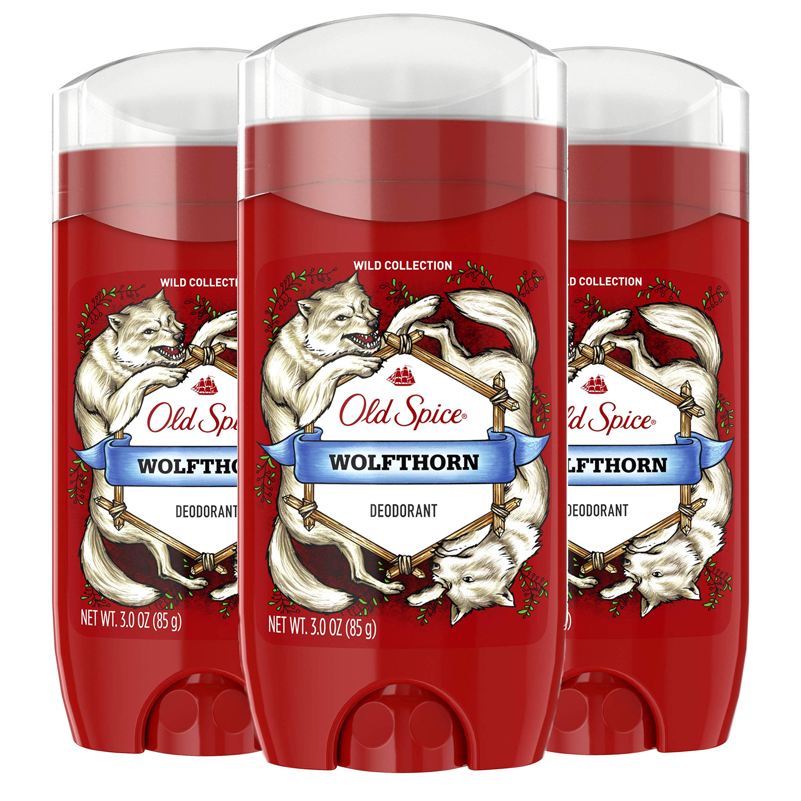 Old Spice Wolfthorn deodorant stick 3oz with twist dial for long-lasting freshness.