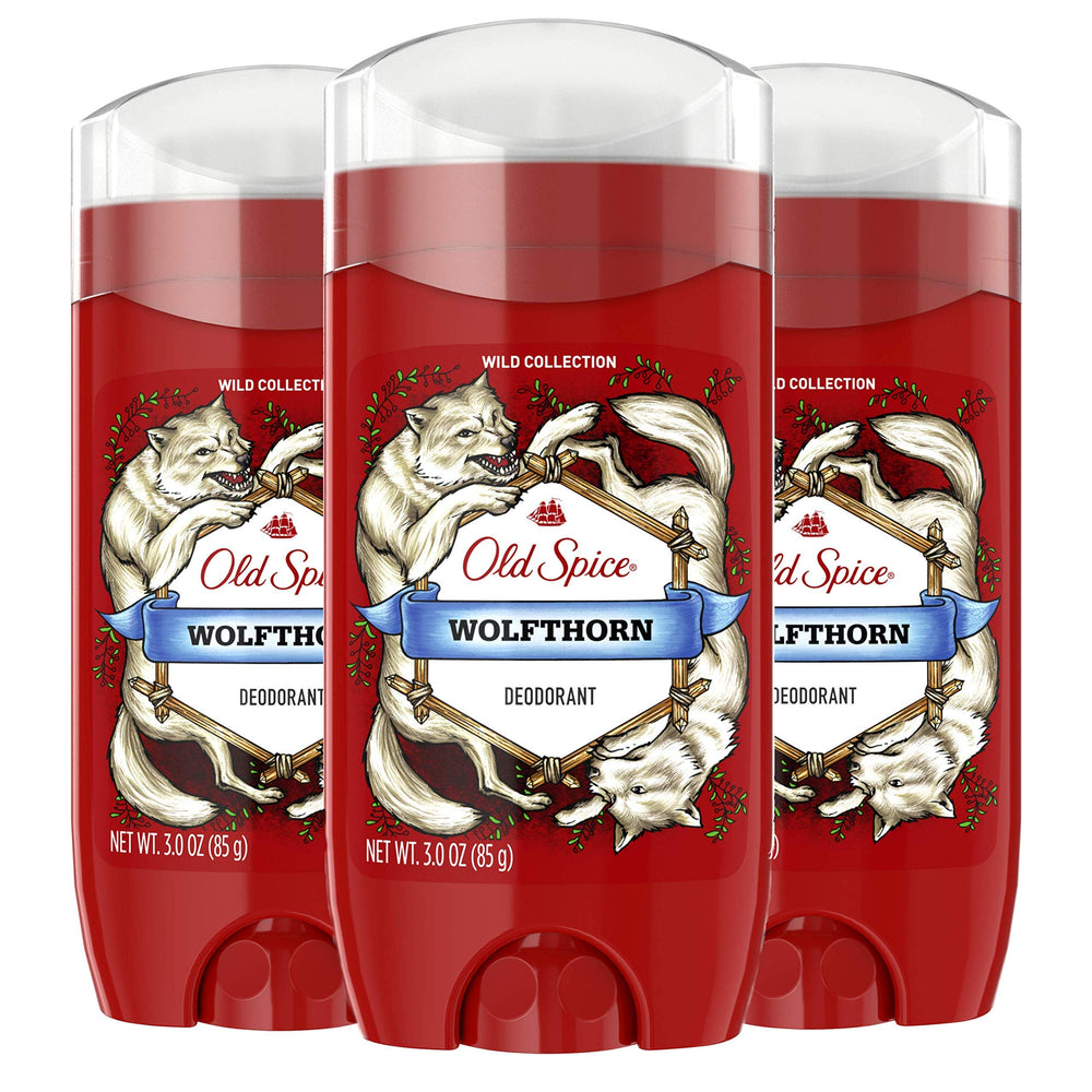Old Spice Wolfthorn deodorant stick 3oz with twist dial for long-lasting freshness.