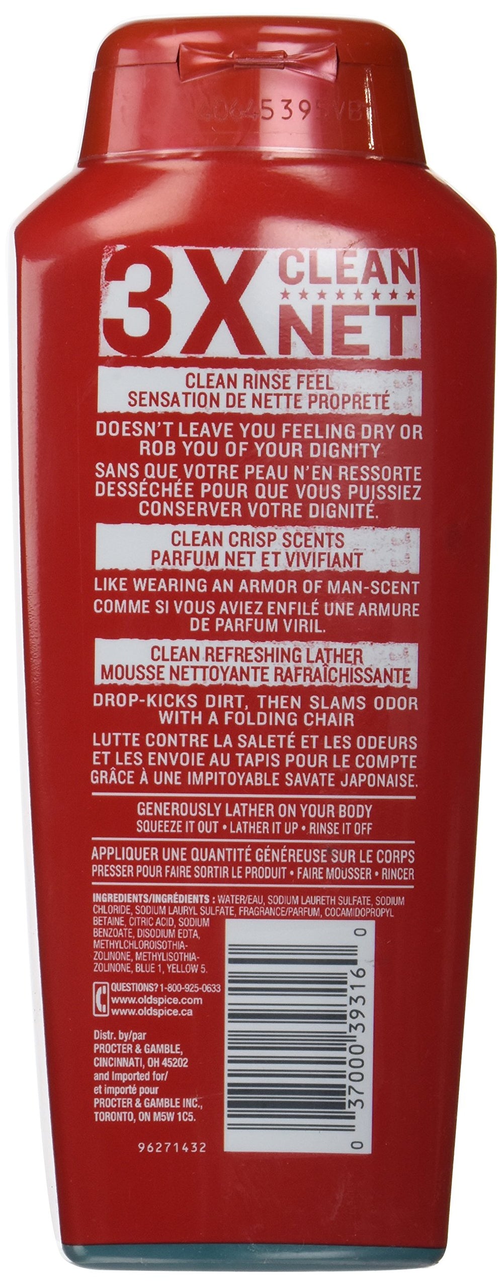 OldSpice 18oz body wash packaging box shows value for multi-pack routines.