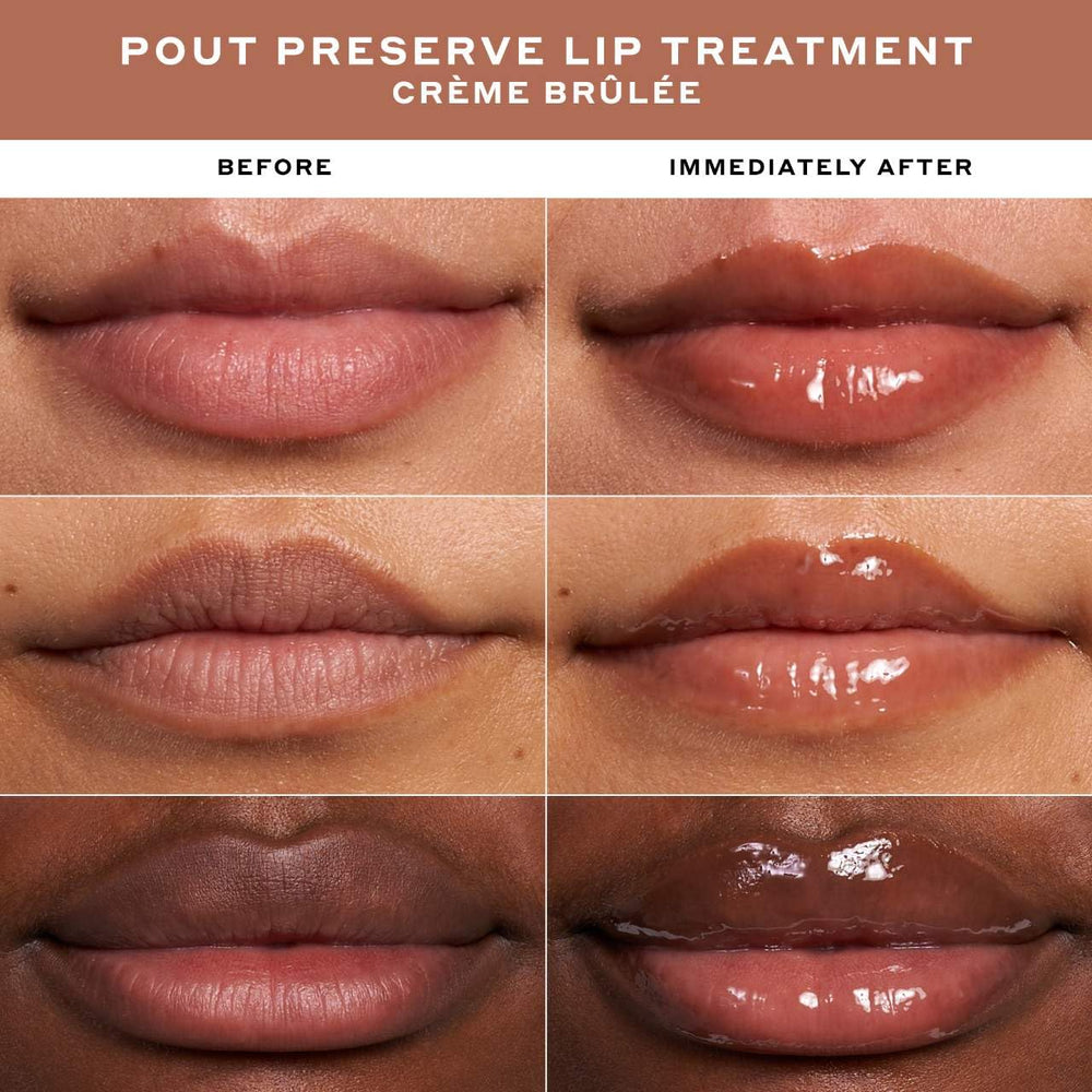 Ole Henriksen Pout Preserve Lip Treatment Creme Brulee texture reveals smooth, moisturized lips