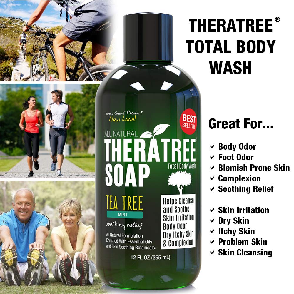 Oleavine TheraTree soap lather showing rich foam for refreshing body wash.