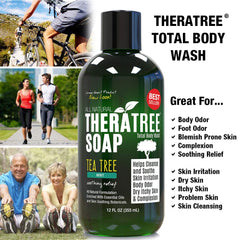 Oleavine TheraTree soap lather showing rich foam for refreshing body wash.