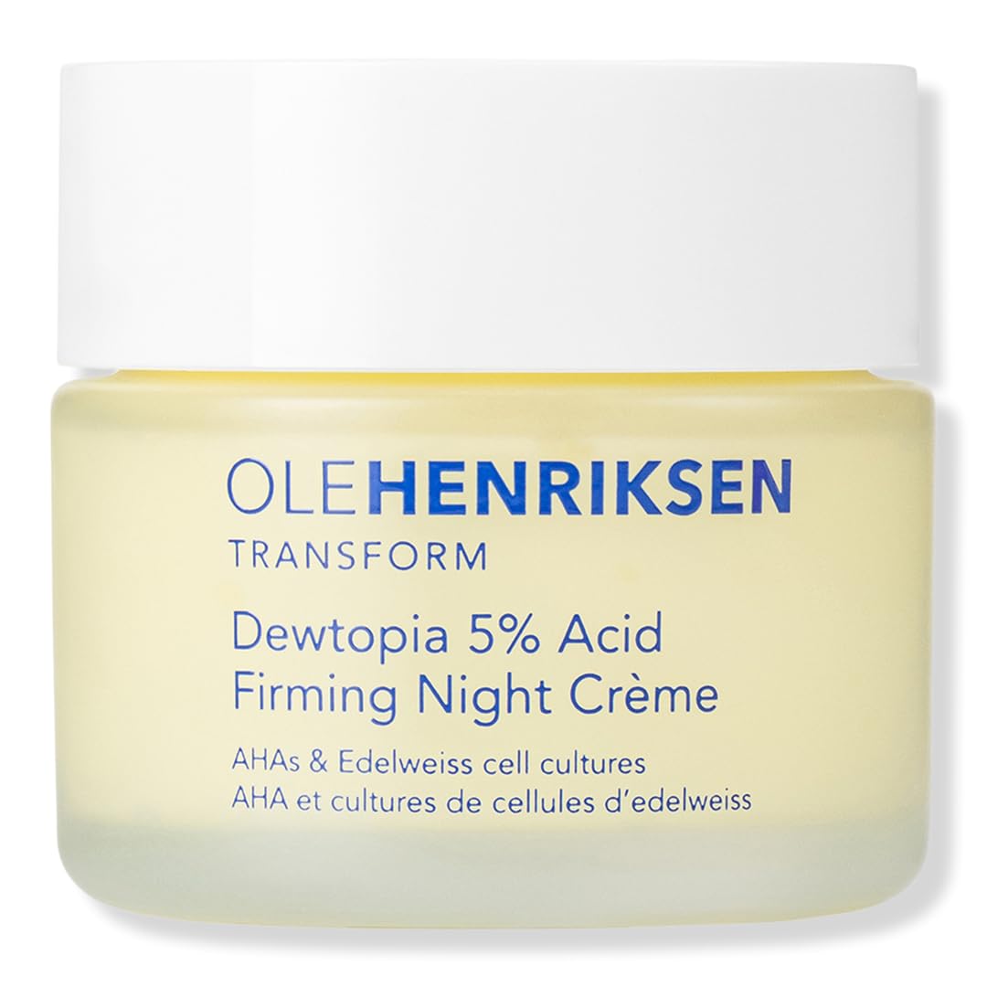 Ole Henriksen Dewtopia jar closeup showcasing rich night cream texture for hydration.