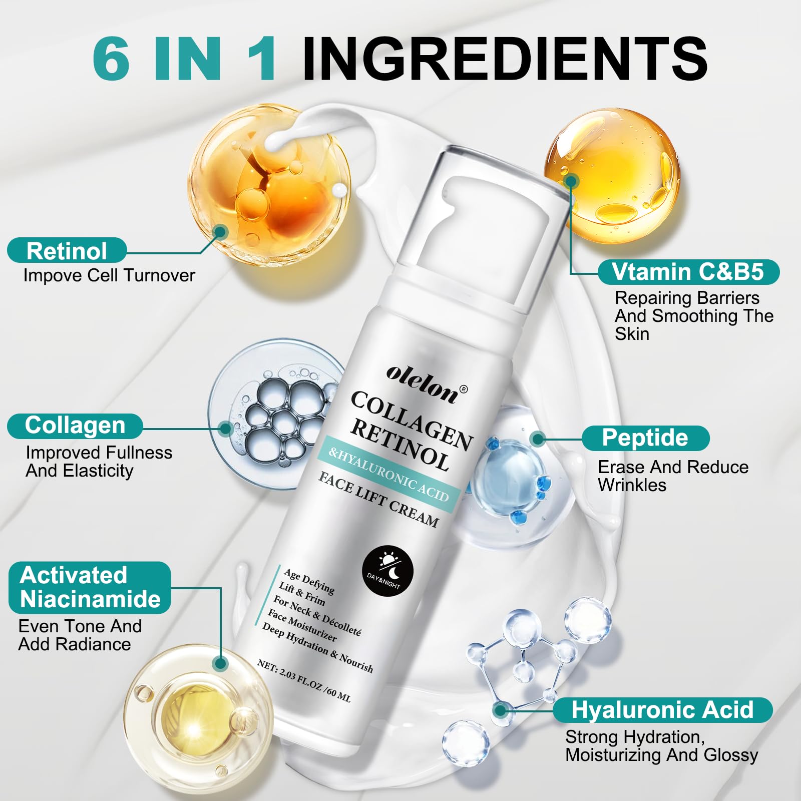 OLELON collagen-plumps effect in a close-up demo.</