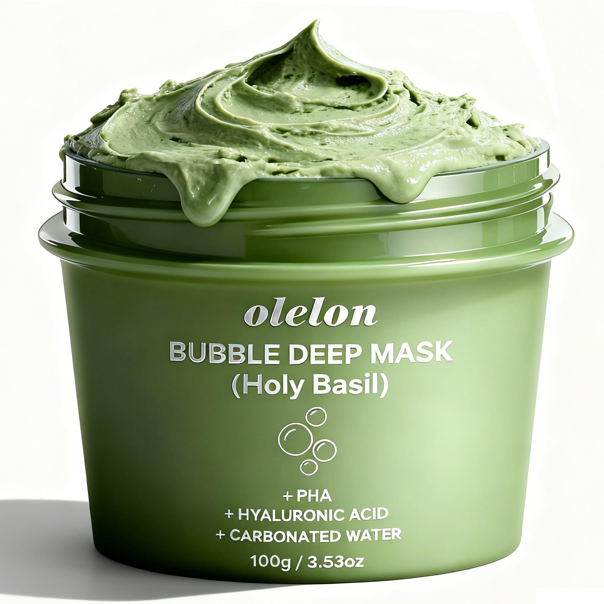 OLELON Holy Basil Bubble Deep Mask foam close-up showing transforming texture for deep cleansing.