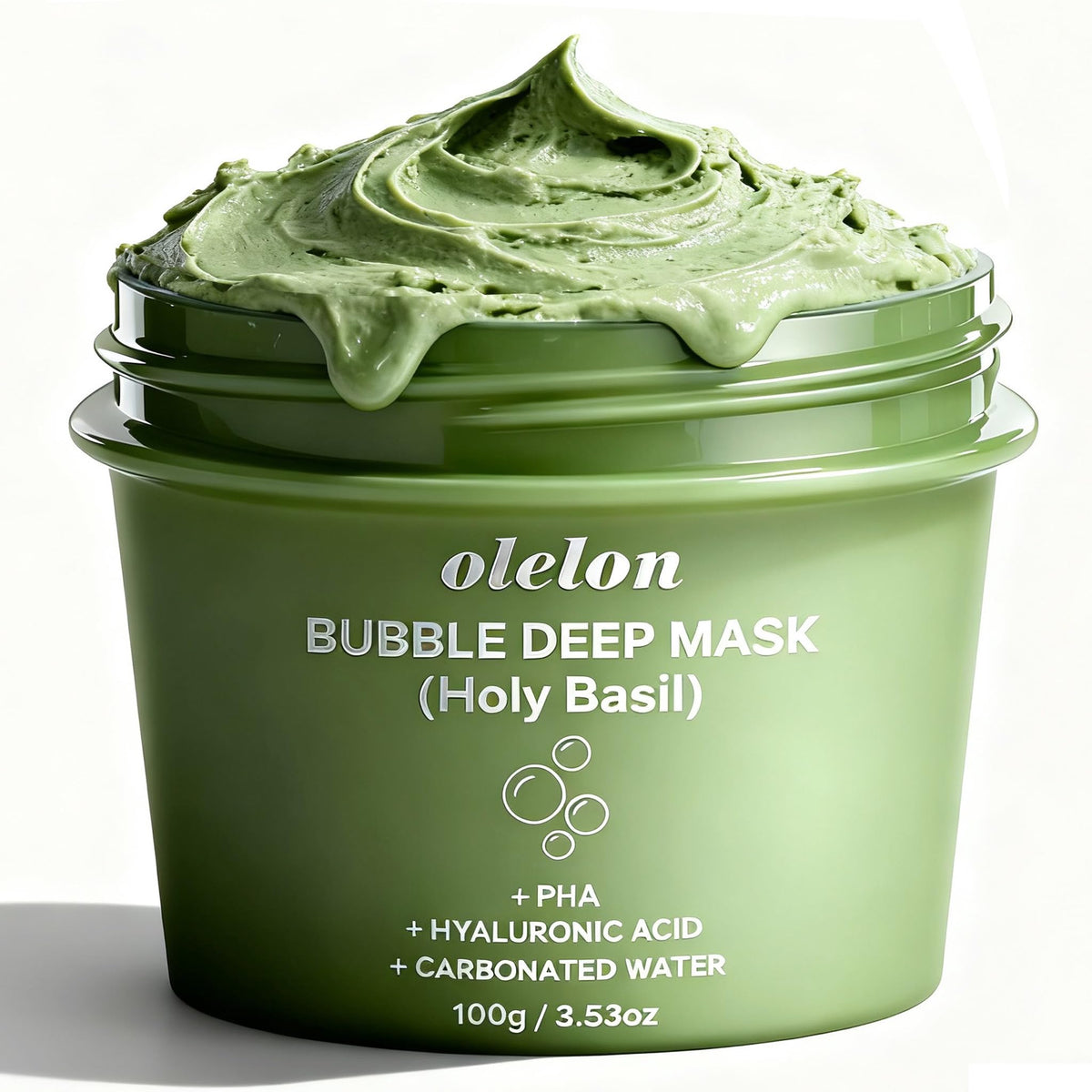 OLELON Holy Basil Bubble Deep Mask foam close-up showing transforming texture for deep cleansing.