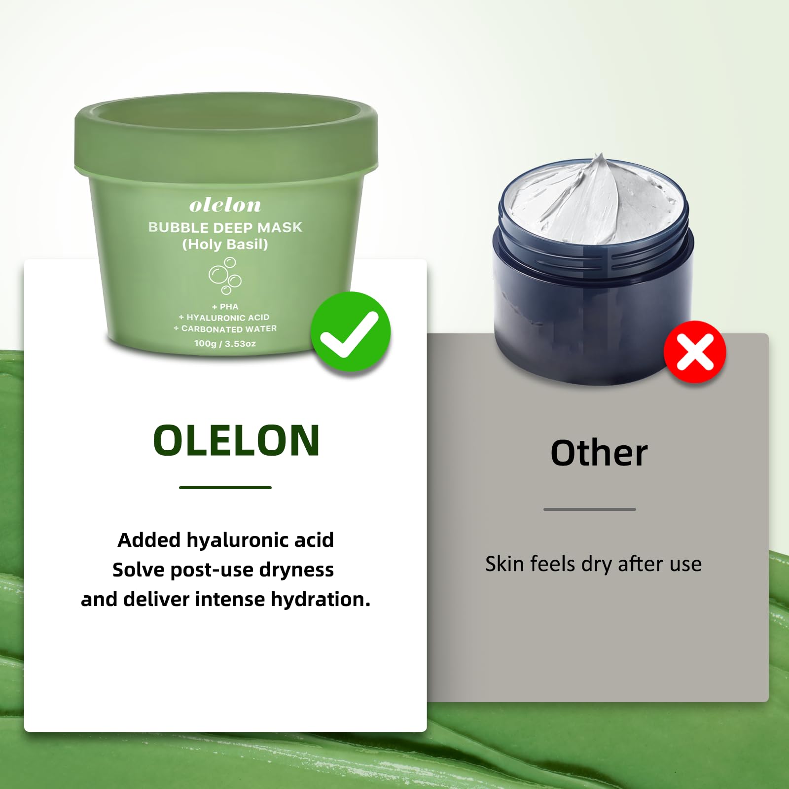 OLELON Holy Basil Bubble mask application moment reveals rich foam and gentle cleansing.