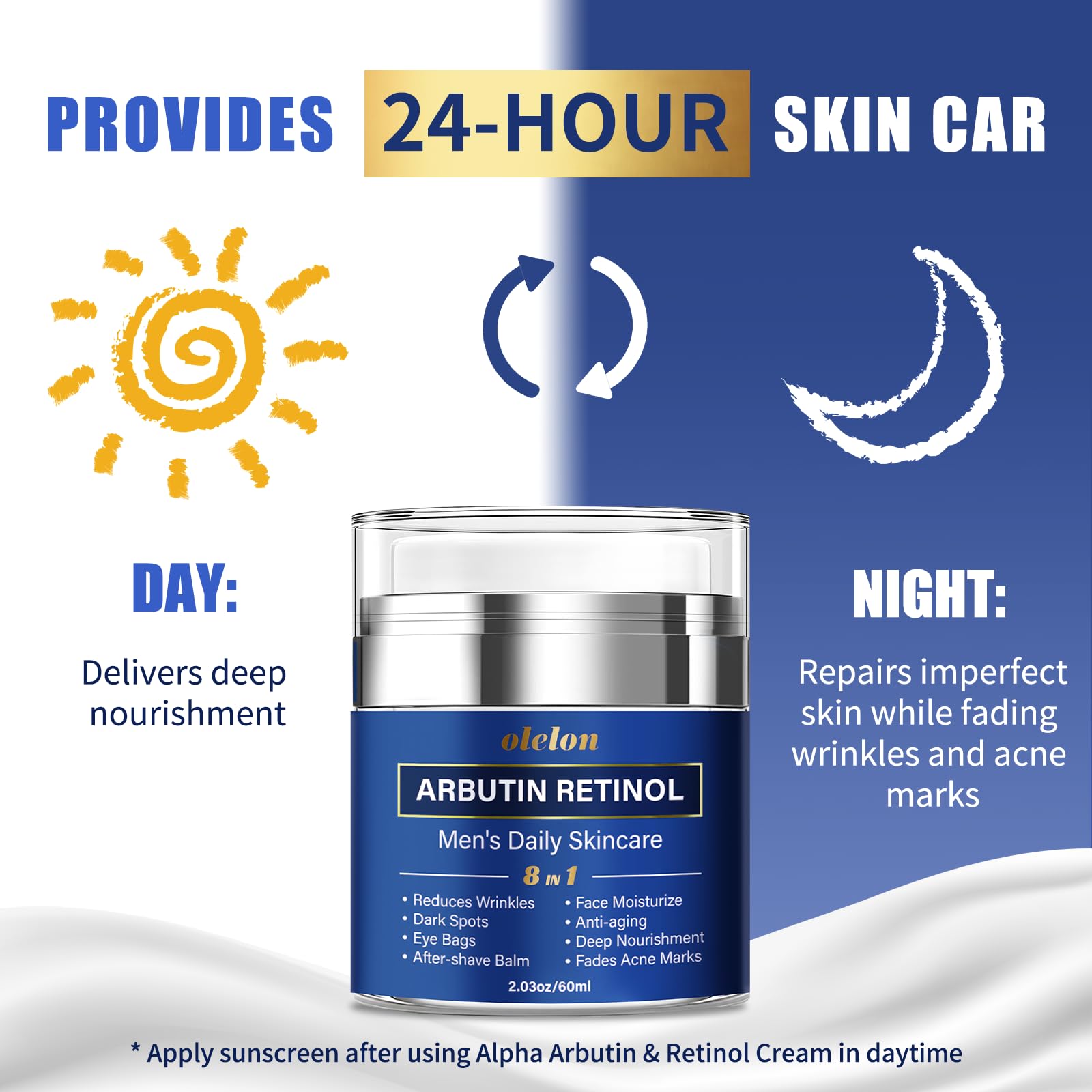 OLELON Night-time skincare routine image demonstrates repair during rest