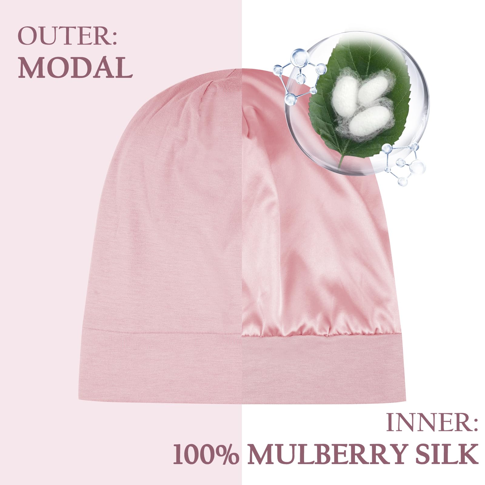 OLESILK inner Mulberry silk lining closeup shows gentle hair protection.