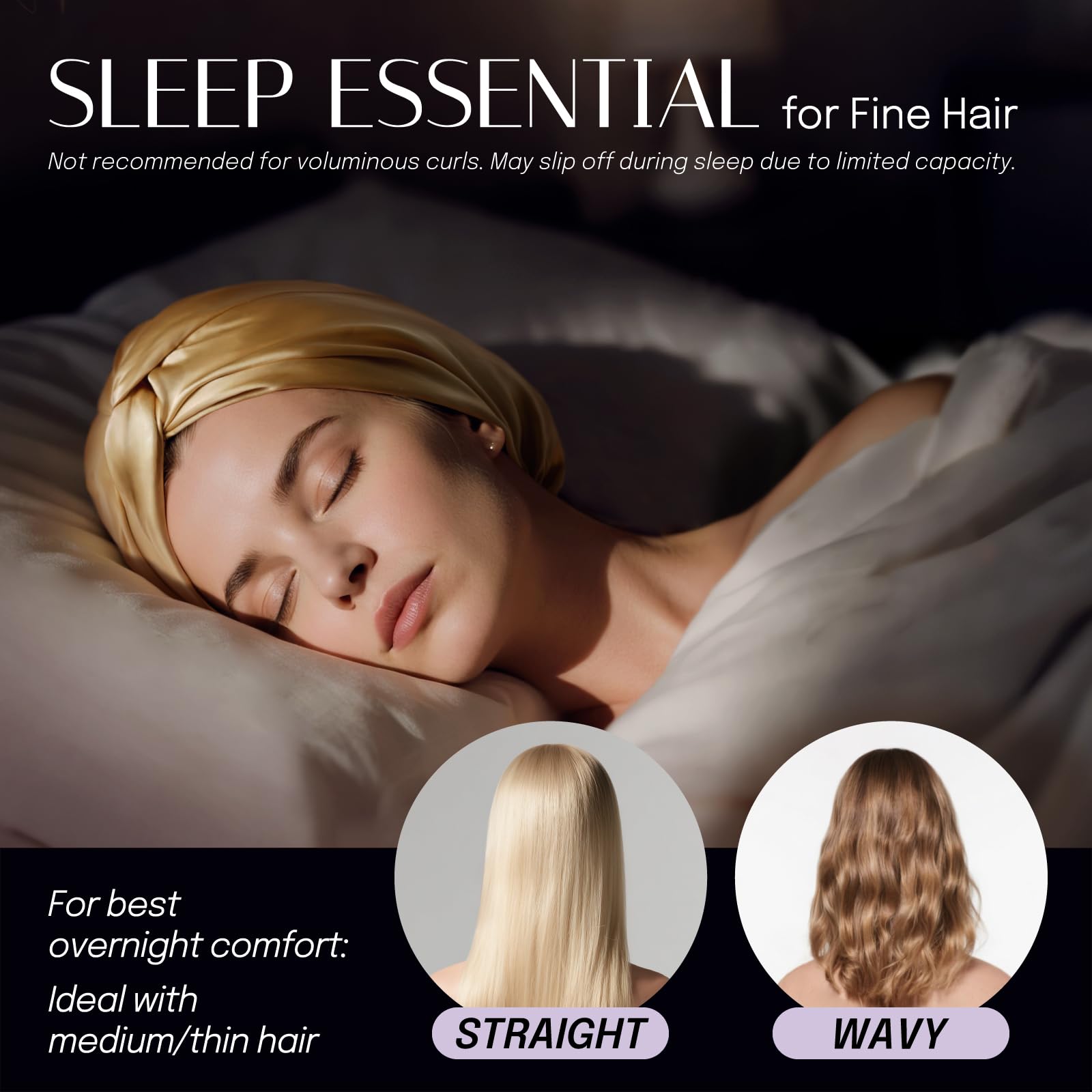 OLESILK silk bonnet on hair care night use suggests protected curls and reduced tangles.