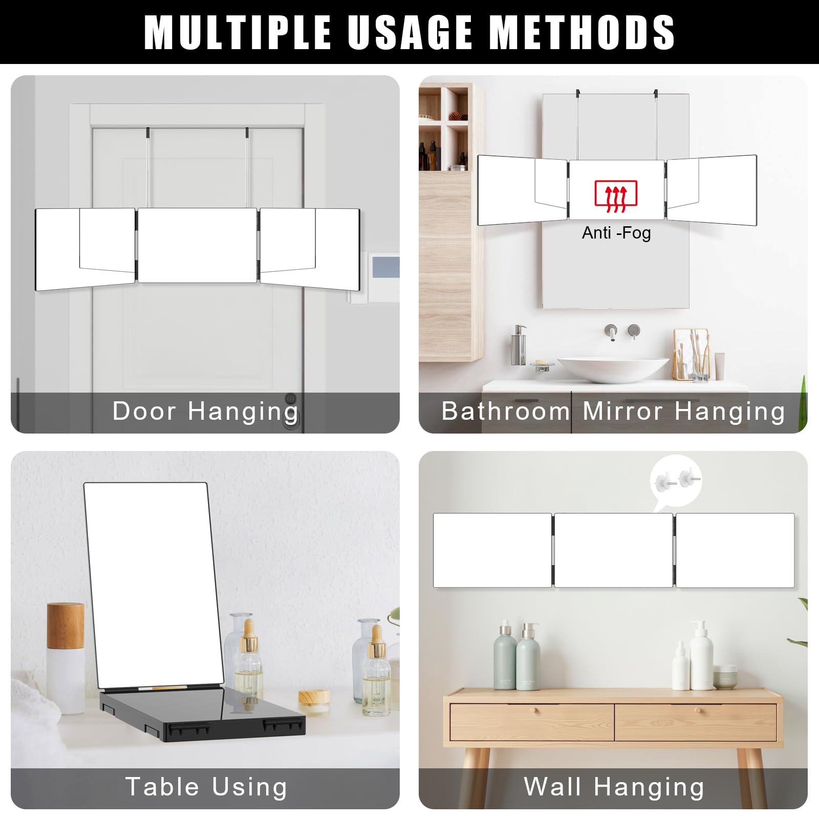 OLIBUY 3 Way Mirror demonstrating its portable folding design.
