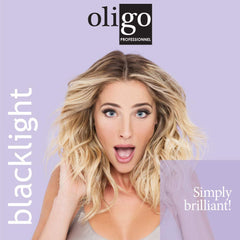 Oligo Professionnel Blacklight violet beautifier close-up highlights argan oil shine.