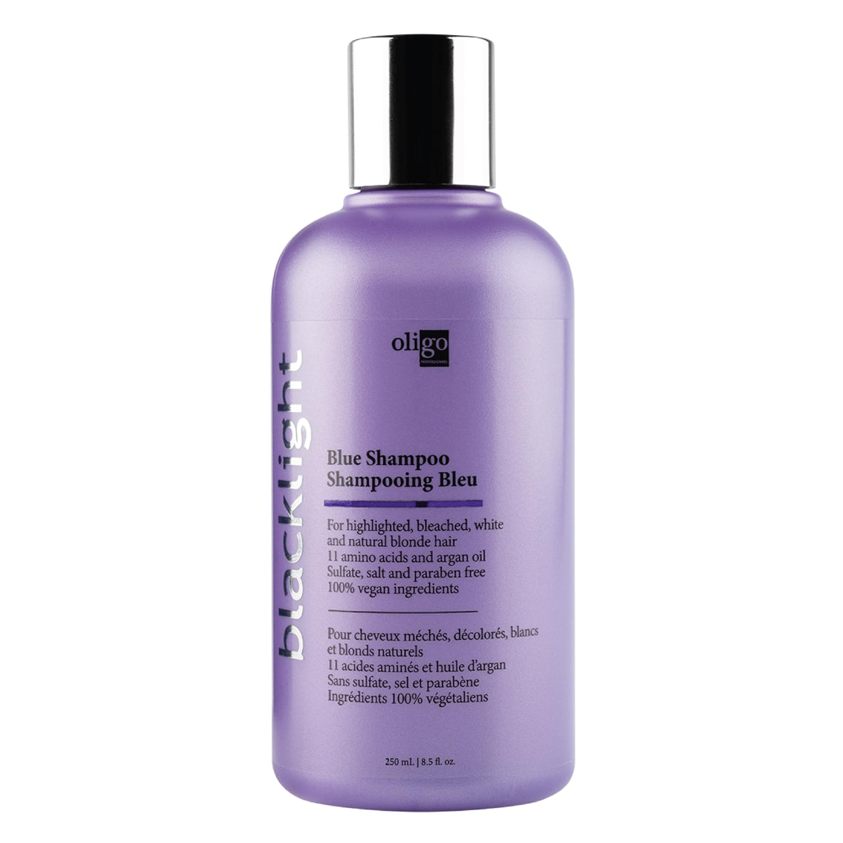 OLIGO Professionnel Blacklight Blue Shampoo bottle on display for color-treated hair management