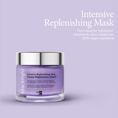 Oligo Professionnel Blacklight mask with argan oil focus highlights nourishing shine and conditioning.