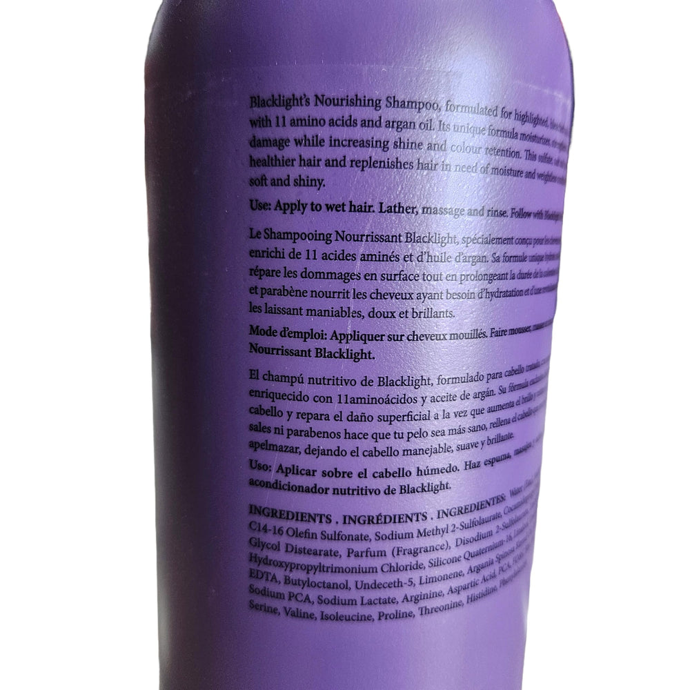 Oligo Professionnel Blacklight Nourishing Shampoo for color-treated hair in bathroom setting