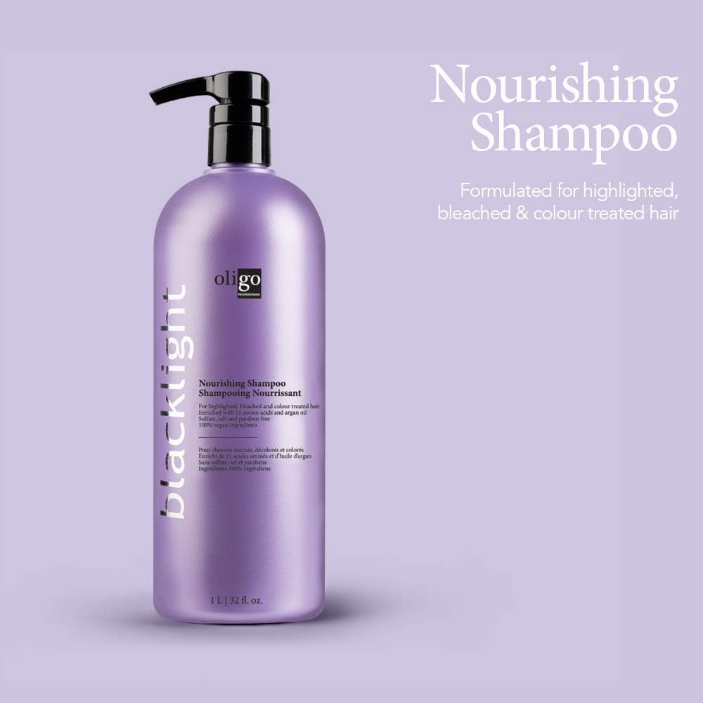 Oligo Professionnel Blacklight bottle with lather close-up indicating gentle cleansing for bleached hair