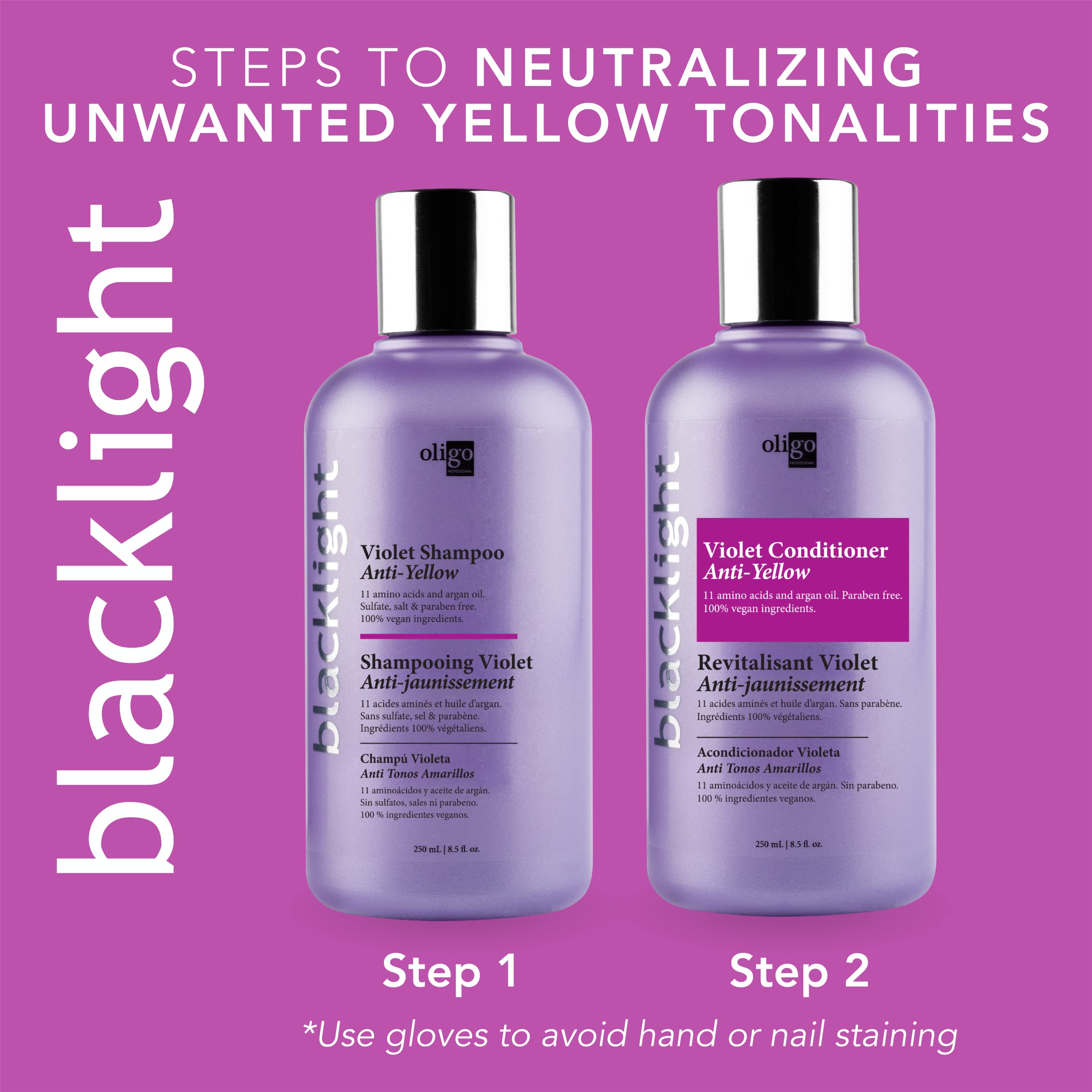 Oligo Professionnel Blacklight Violet swatch demonstrates purple toning for brass reduction.