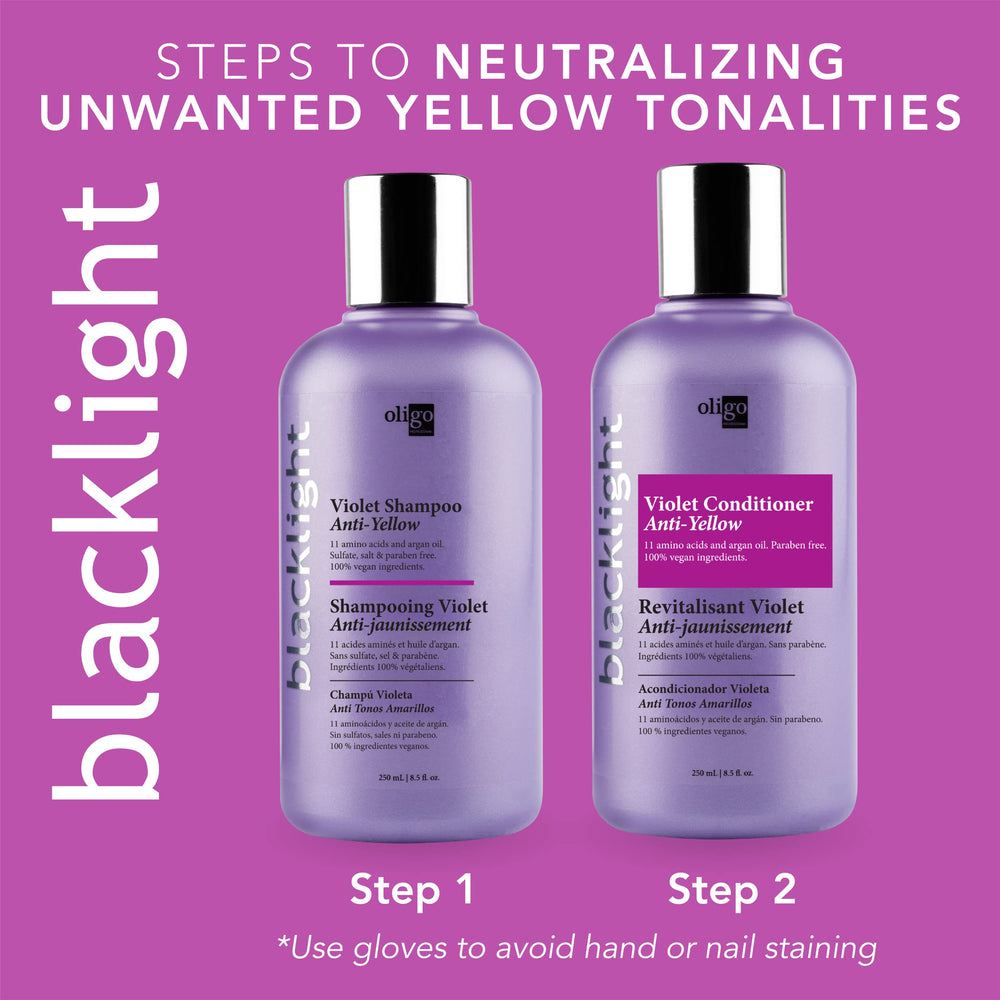 Oligo Professionnel Blacklight Violet swatch demonstrates purple toning for brass reduction.