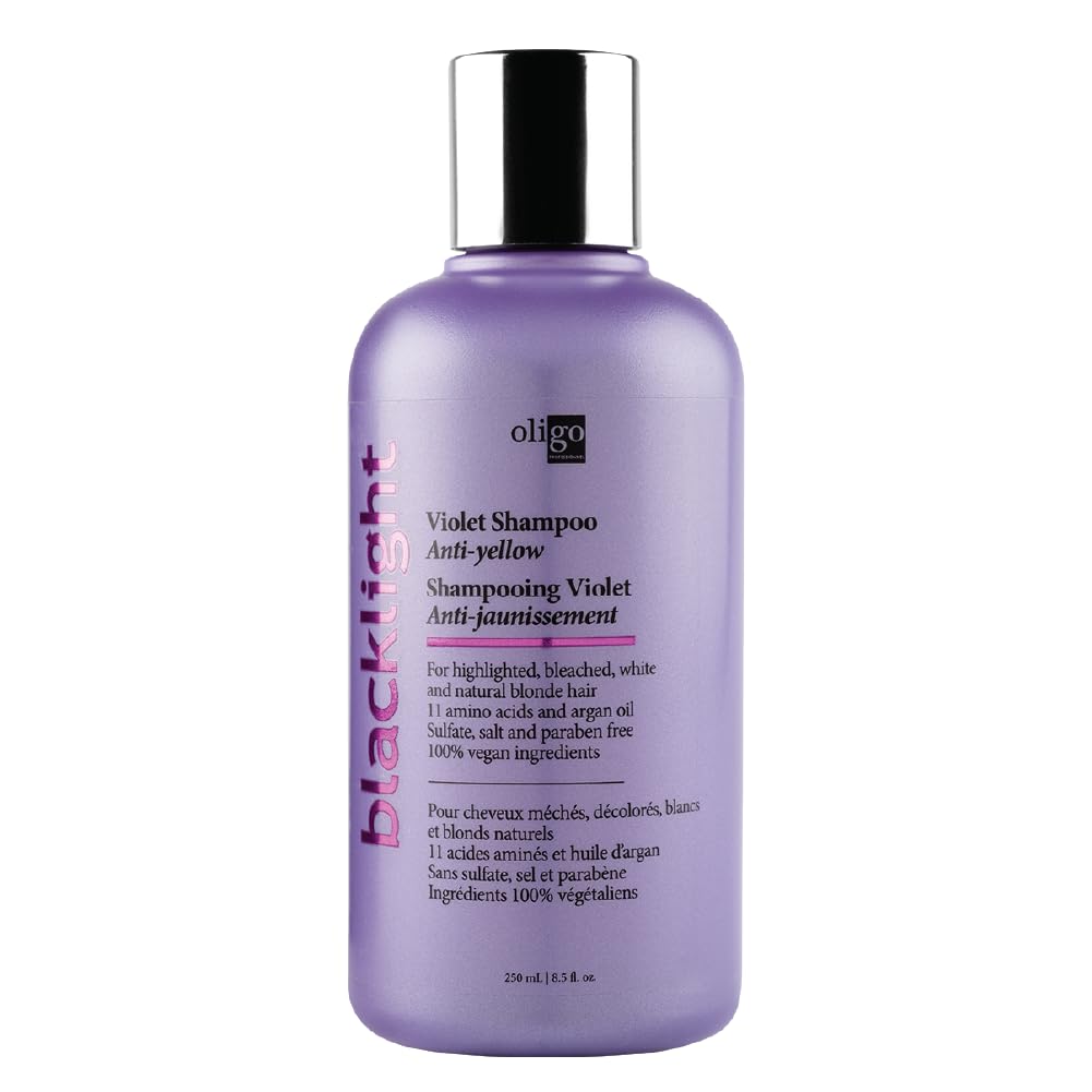 Oligo Professionnel Blacklight Violet Shampoo bottle front for blondes with sulfate-free formula.