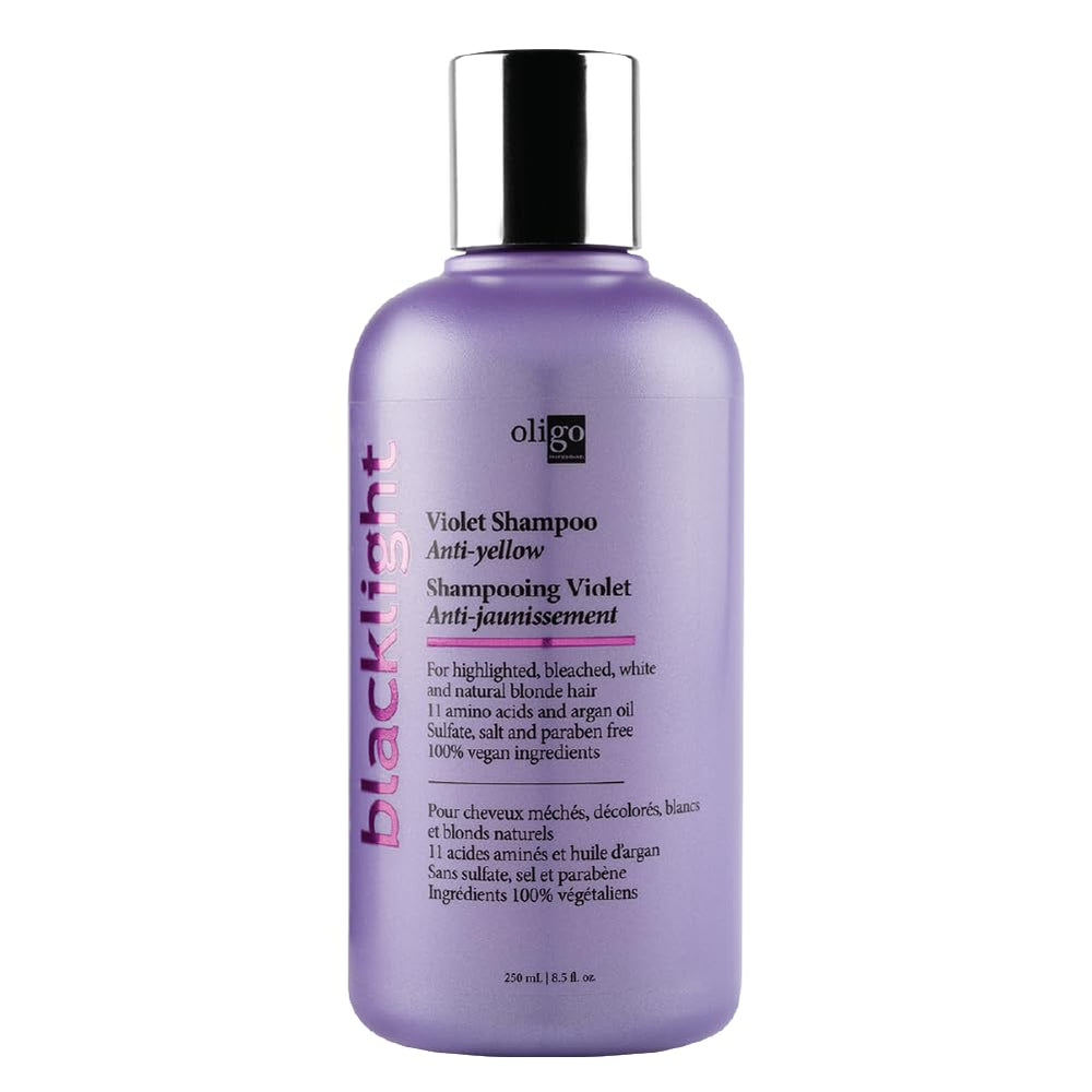 Oligo Professionnel Blacklight Violet Shampoo bottle front for blondes with sulfate-free formula.