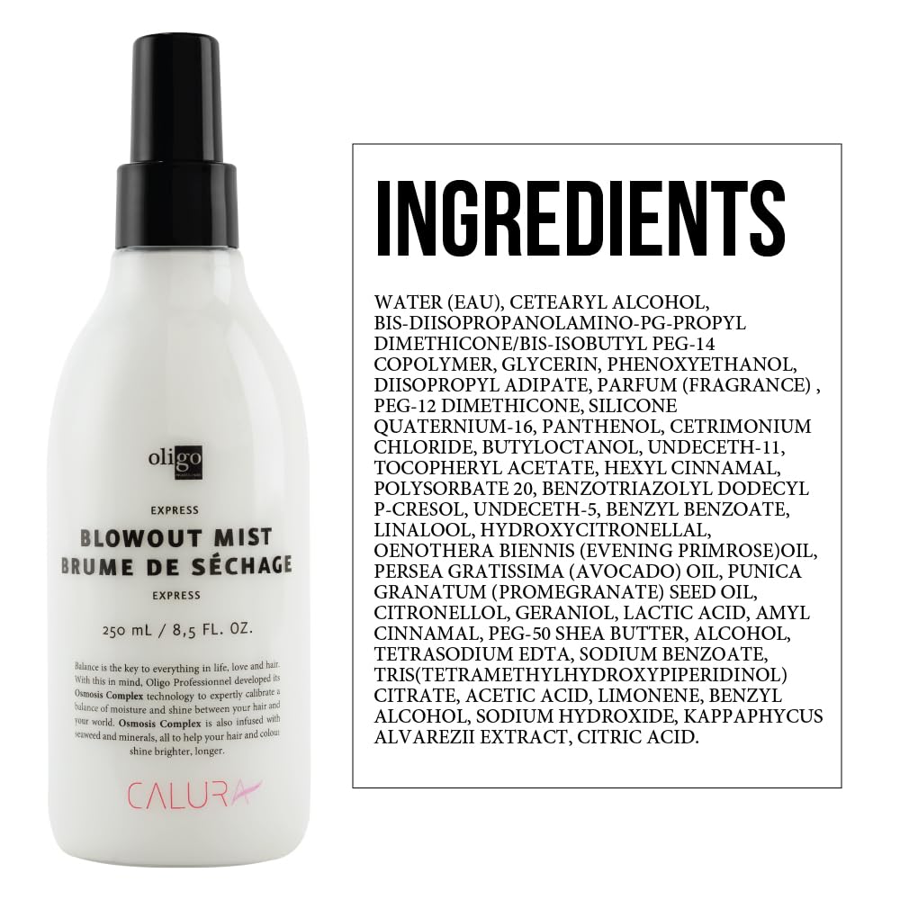 Oligo Professionnel Calura Blowout Mist damp-hair application offers UV protection and frizz control