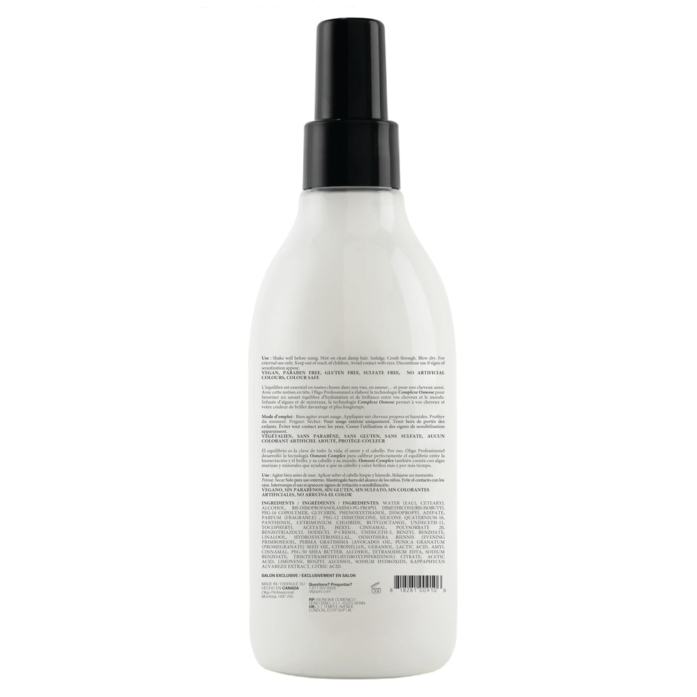 Oligo Professionnel Calura Blowout Mist spray demonstrates heat protection and faster drying for busy mornings