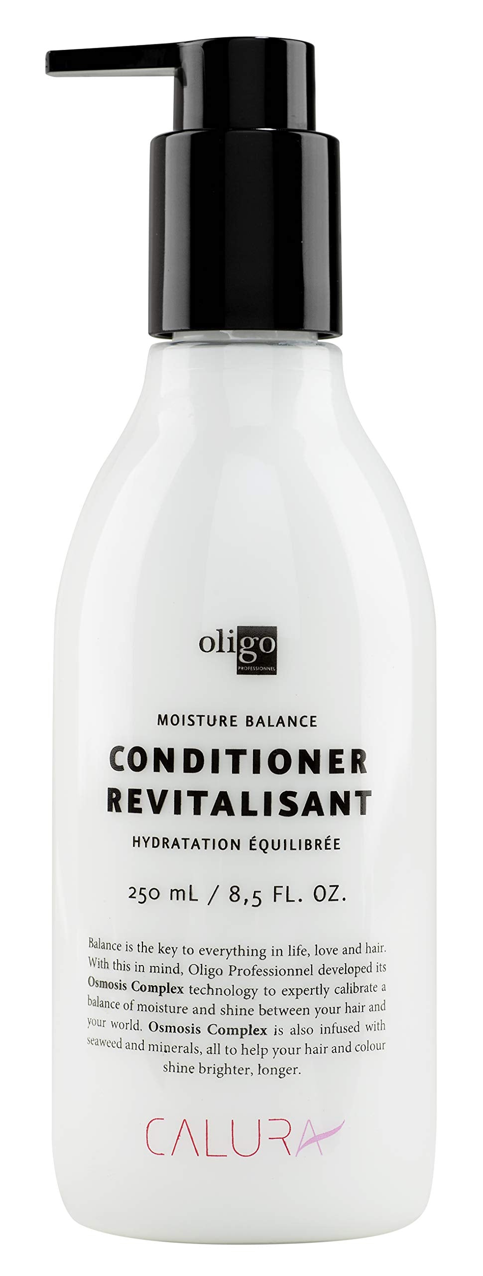 Oligo Calura Moisture Balance bottle with mineral-infused hydration for dry hair.
