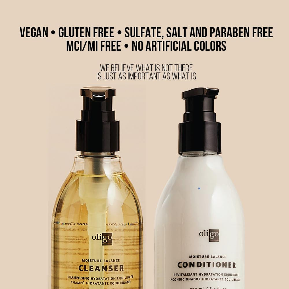 Oligo Professionnel Calura Conditioner close-up shows detangling and shine benefits.