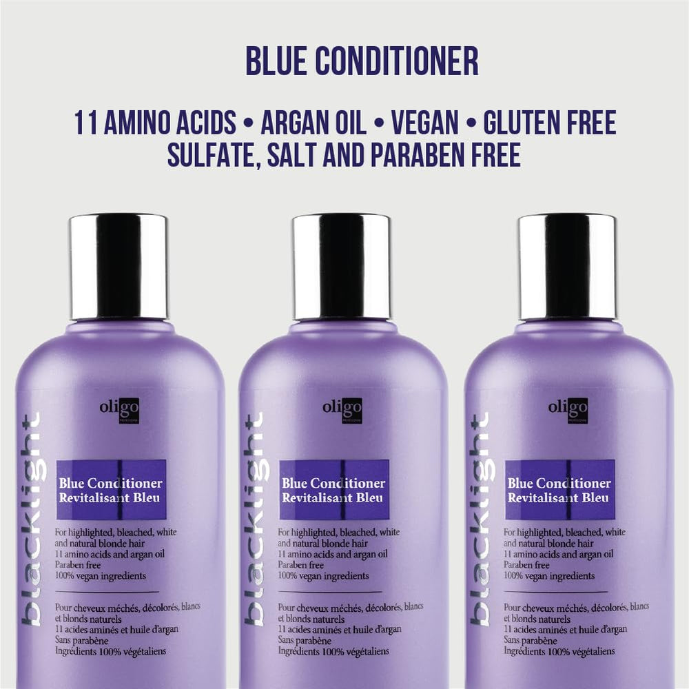 Cabello rubio con brillo gracias al acondicionador Resplandor Azul