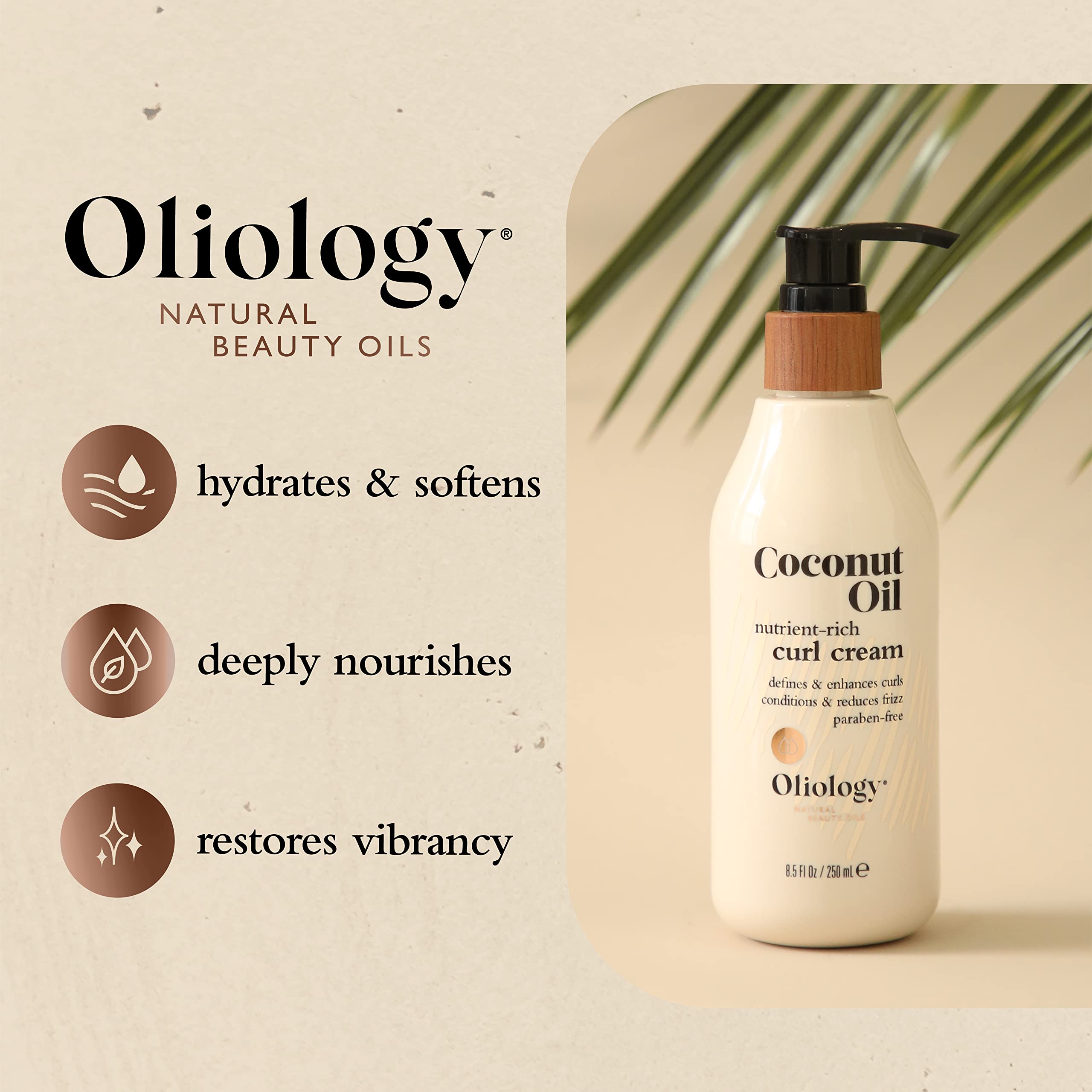 Oliology botanically infused formula highlights coconut oil and antioxidants for softer waves.