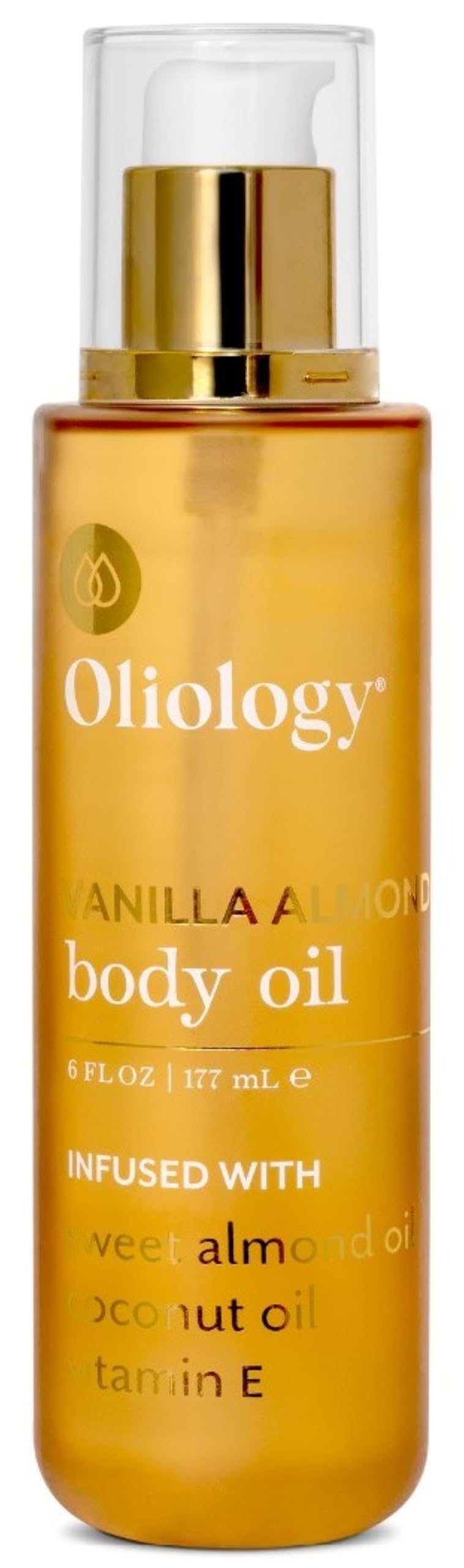 Oliology Vanilla Almond Body Oil bottle showcases rich hydration and premium ingredients