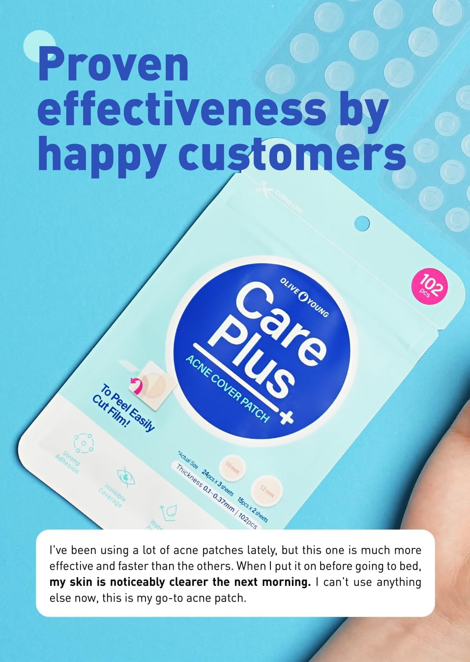OLIVE YOUNG Care Plus Spot Patch back sticker detail highlighting gentle adhesion