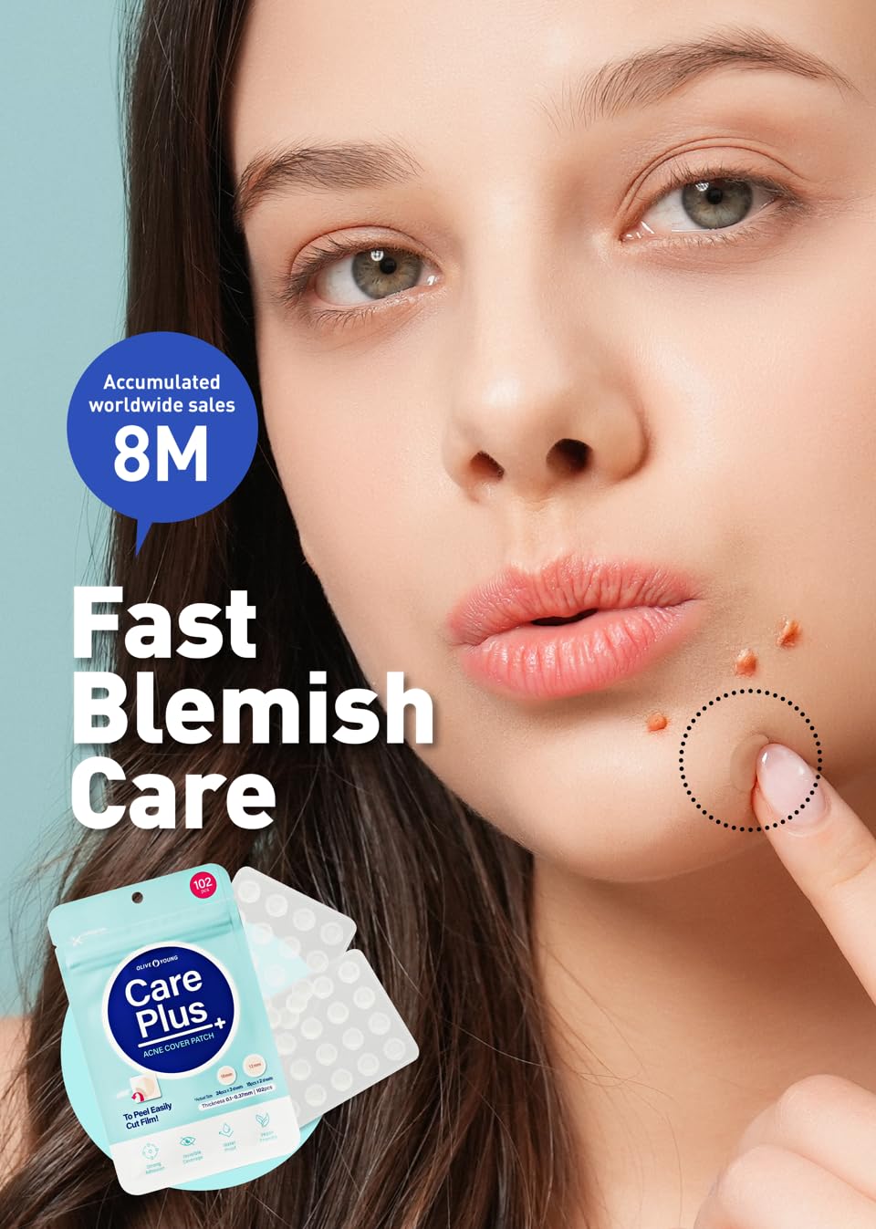 OLIVE YOUNG Care Plus Spot Patch box packaging highlights three-pack value.