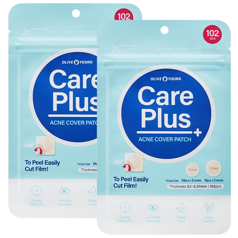 OLIVE YOUNG Care Plus Spot Patch hydrocolloid patch on skin covering a zit for discreet protection