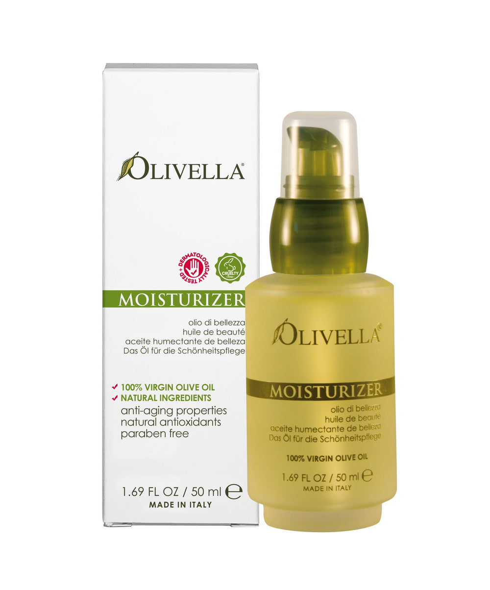 Olivella moisturizer bottle for daily hydration and skin nourishment.