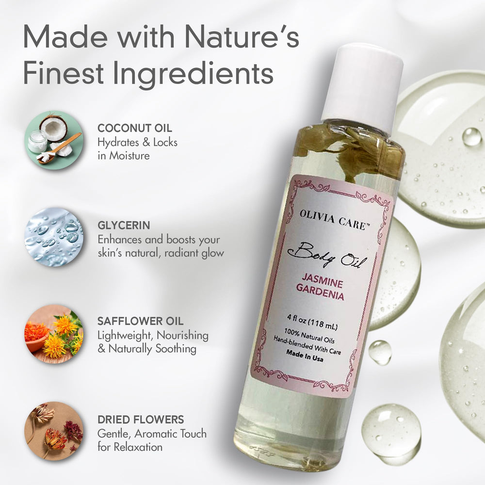 Olivia Care Jasmine Gardenia packaging close-up emphasizes cruelty-free USA-made claim