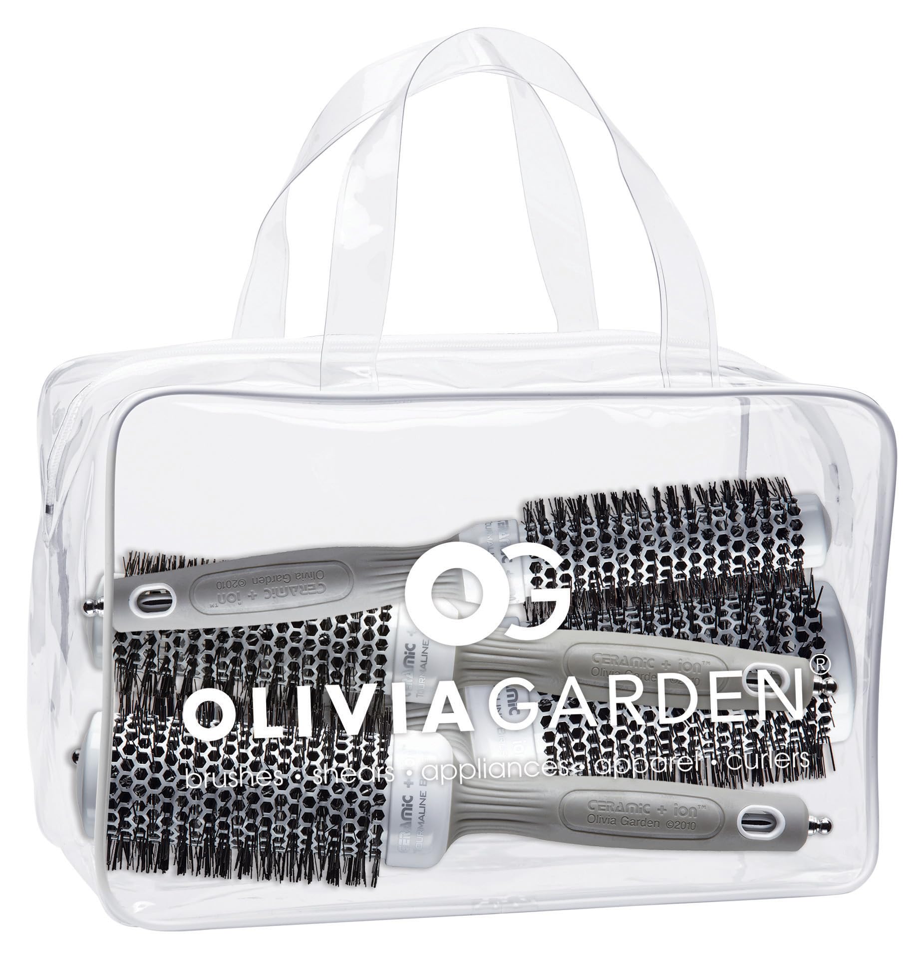 Olivia Garden ceramic-ion round brush ci-25 white-gray barrel close-up showing smooth frizz control