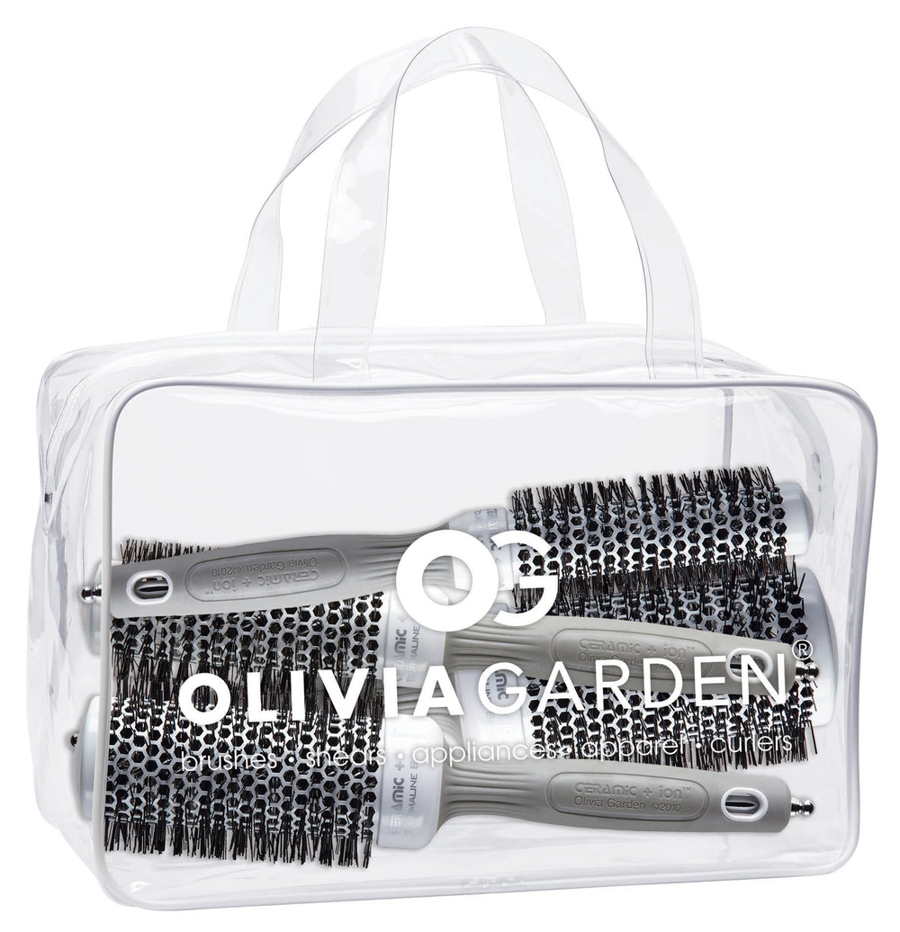 Olivia Garden ceramic-ion round brush ci-25 white-gray barrel close-up showing smooth frizz control