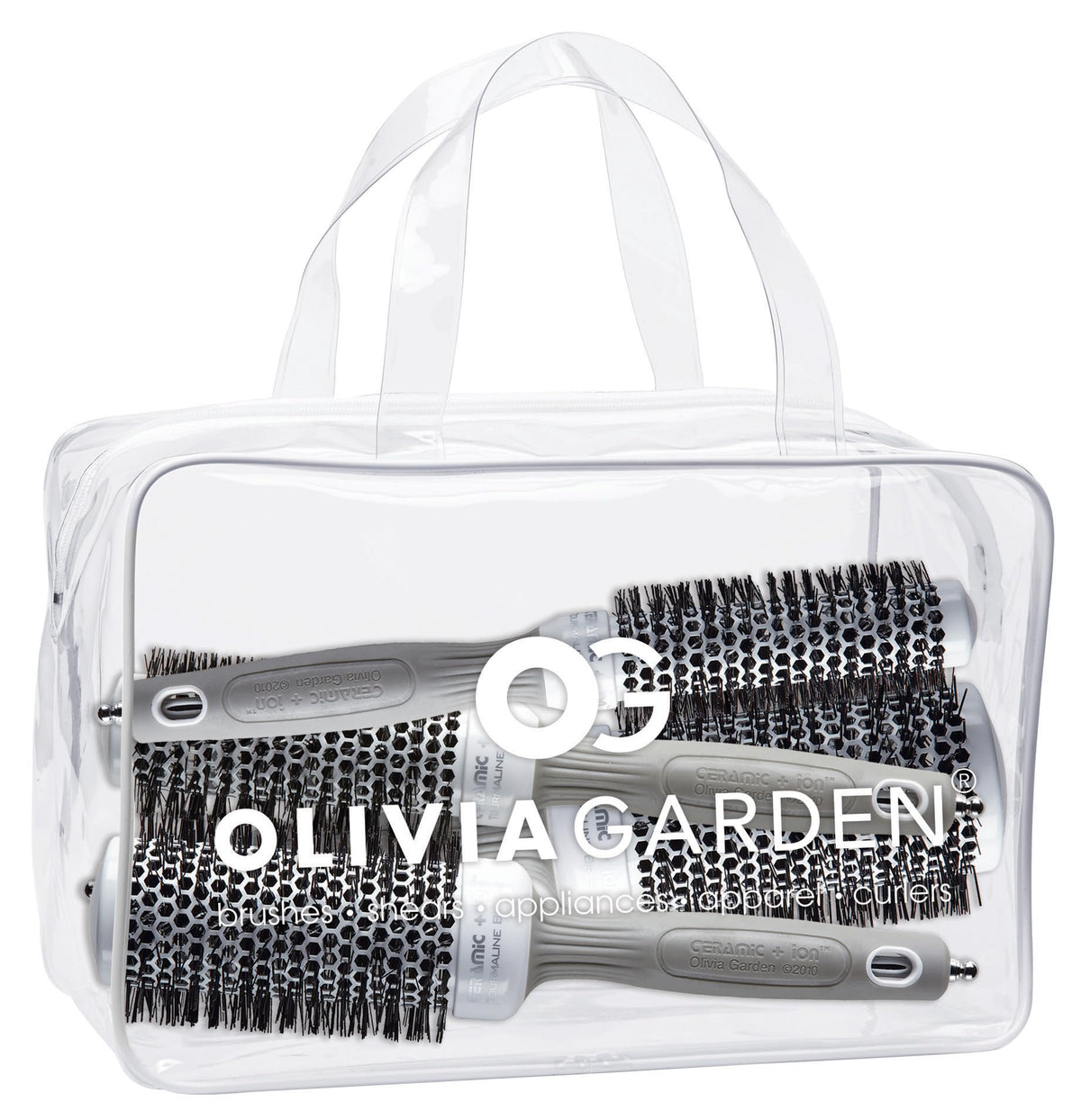 Olivia Garden ceramic-ion round brush ci-25 white-gray barrel close-up showing smooth frizz control